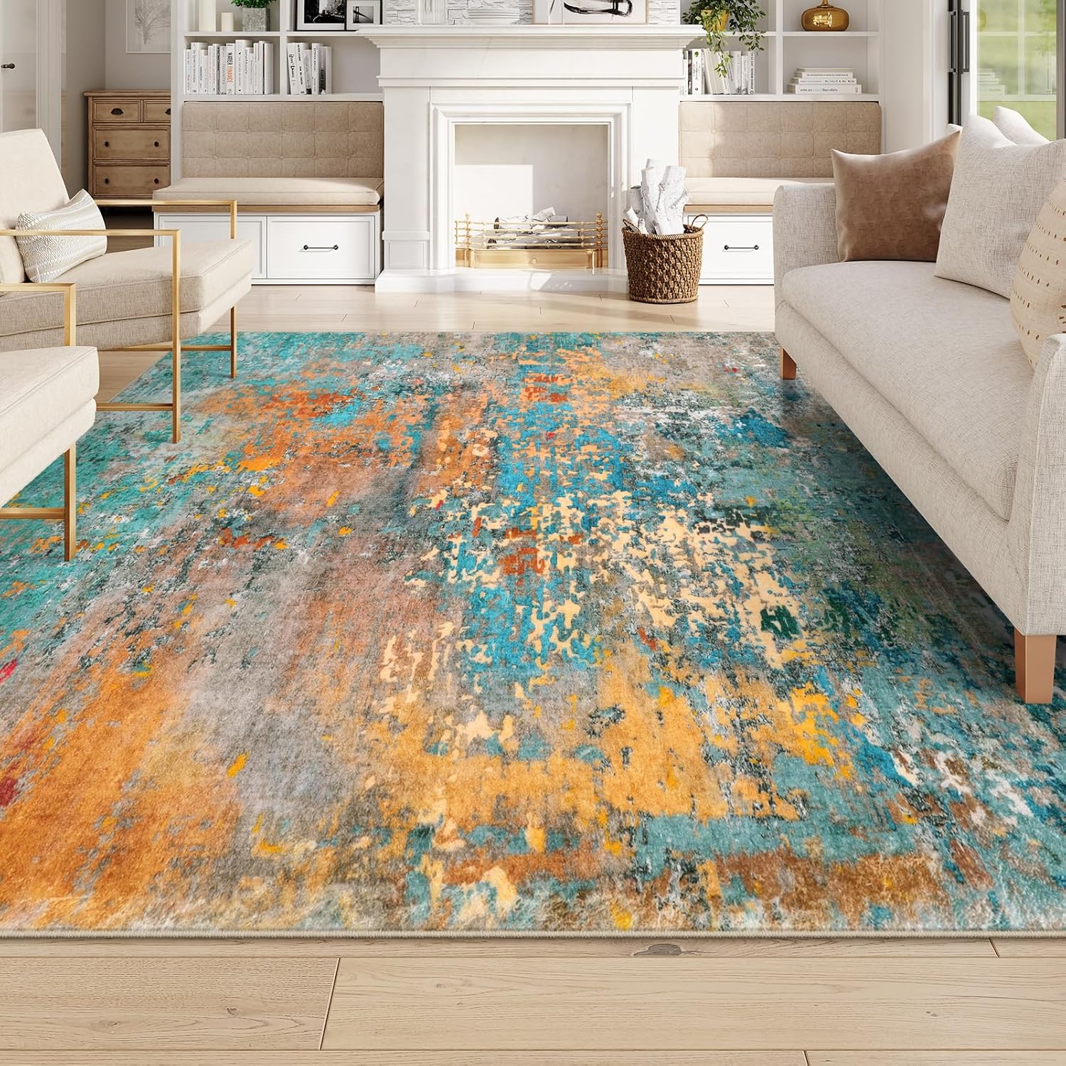 Lahome Modern Abstract Living Room Rug, Washable Rugs 8x10 Area Rug for Bedroom Stain Resistant Non Slip, Large Colorful Soft Indoor Accent Carpet for Dining Room Table Home Decor