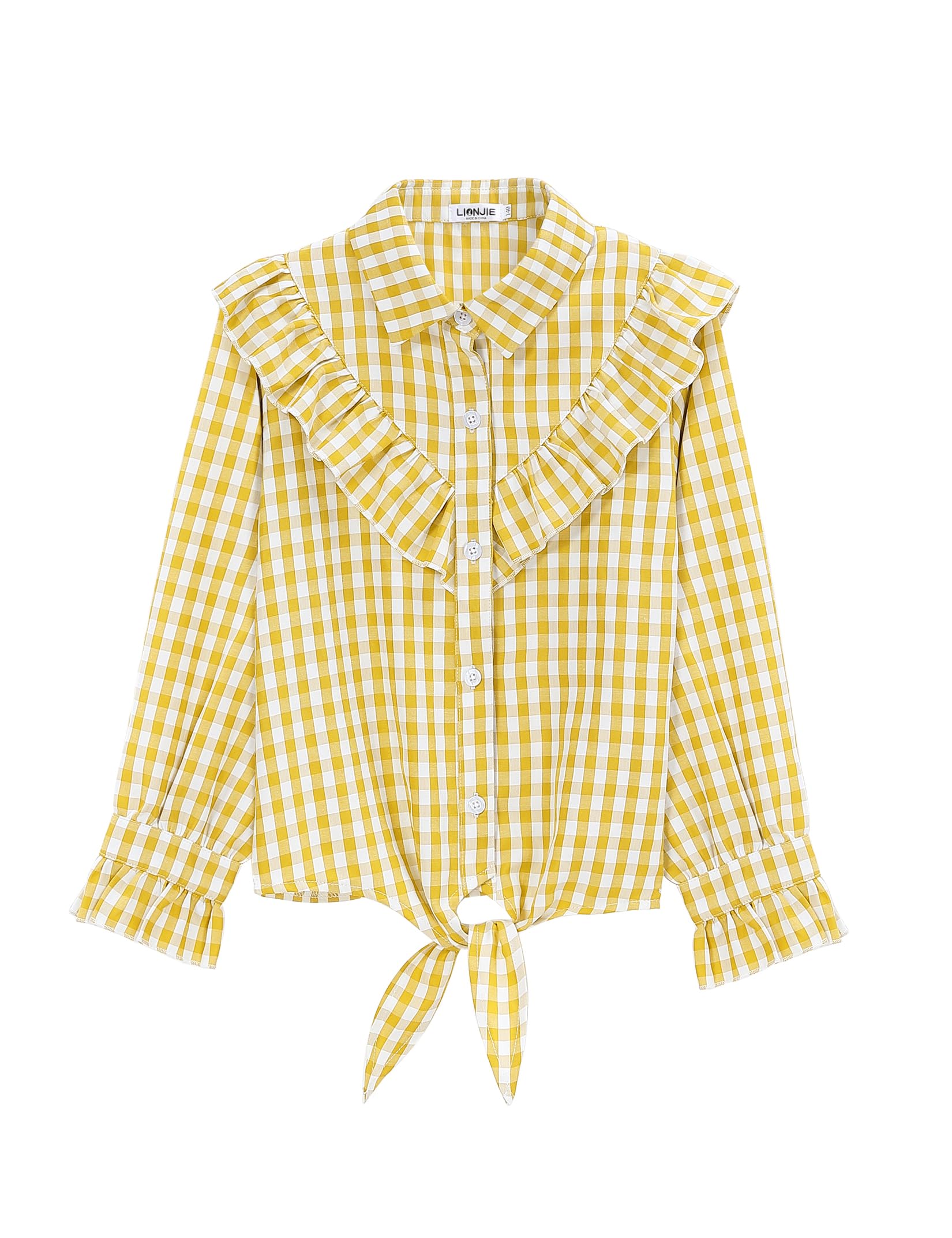 Girls Sleeveless Plaid Button Down Shirt Summer Crop Tops Tie Knot Ruffle Sleeve Shirt Blouse 3-12Y
