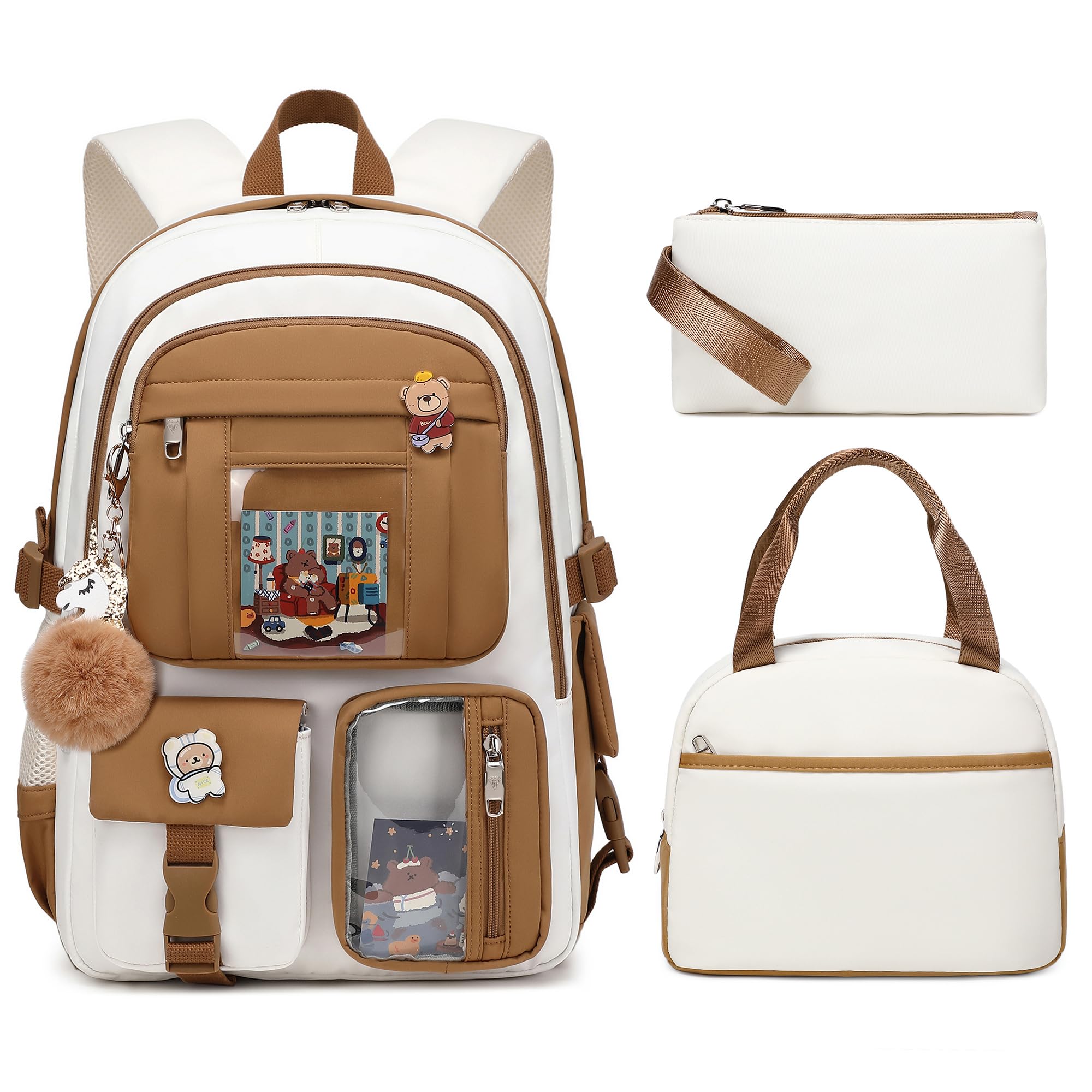 LXYGD Laptop Backpacks 16 Inch School Bag College Backpack 3 PCS with Lunch Box Pencil Pouch Set Large Travel Daypack Kawaii Bookbags for Teens Girls