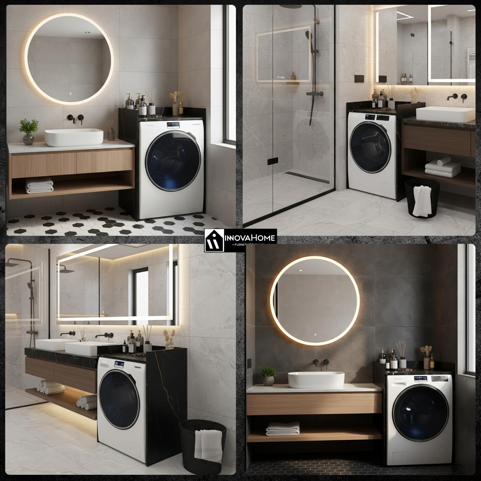 INNOVAHOME Armario para Lavadora Robusto 18mm - Mueble con Protección Antivibración, Borde Alto y Solución de Almacenaje para Lavadero, 66x97x62cm, San Sebastián