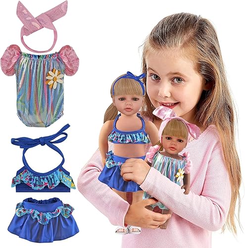 Miniatura 5 de Ropa de muñeca de 18 pulgadas  4 juegos de vestido de natación para niñas de 18 pulgadas, ropa y accesorios de muñeca de 18 pulgadas, ropa de muñeca