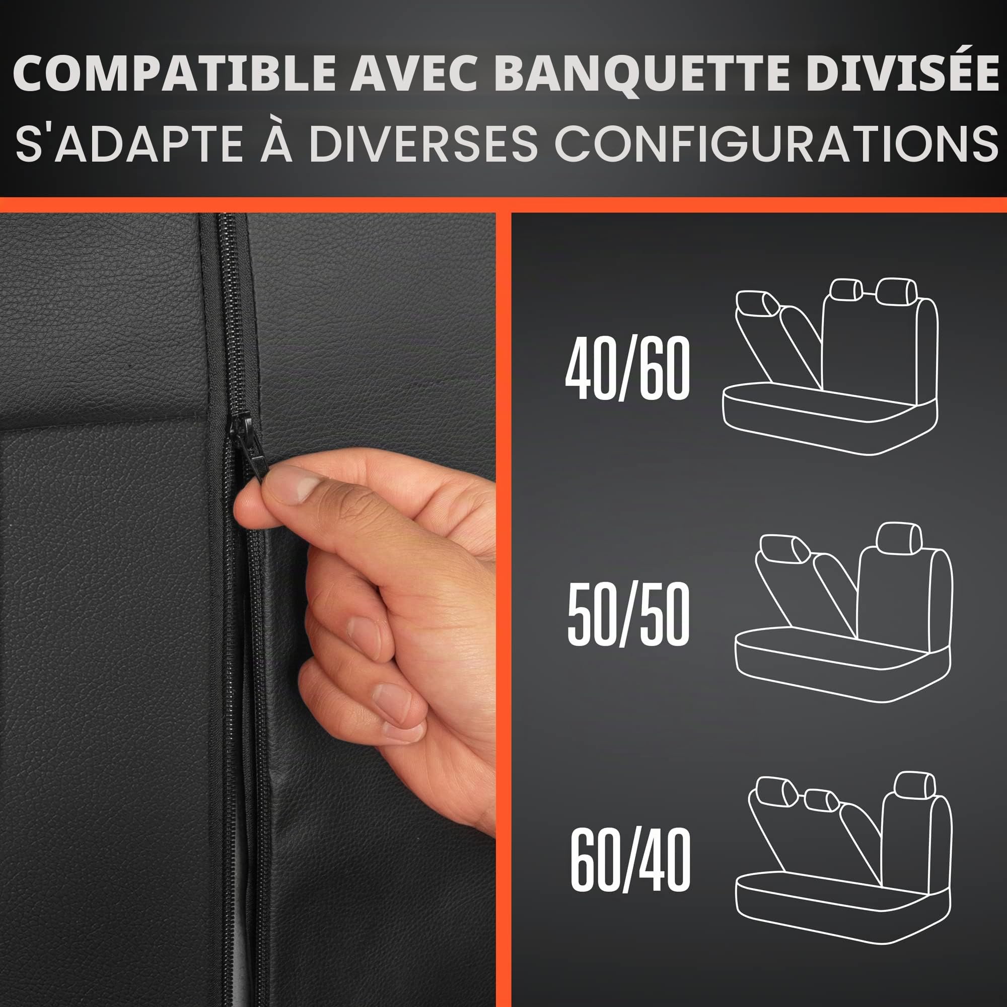 BDK Ensemble Complet de Housses de siège de Voiture en Simili Cuir Croc, Noir, Ajustement Universel, Compatible avec airbag, Housses intérieures Avant et arrière pour Voitures, camions, camionnettes