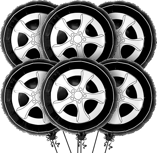 Miniatura 3 de Globos a cuadros blancos y negros  22 pulgadas con globos de neumáticos para cumpleaños de niño  Paquete de 6  Globos de bandera a cuadros,