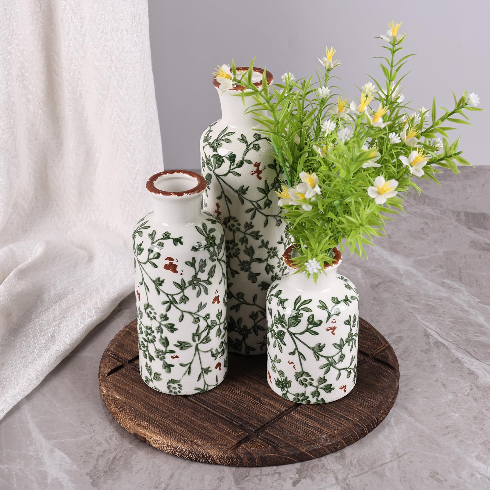Lot de 3 vases marron (vert et blanc)