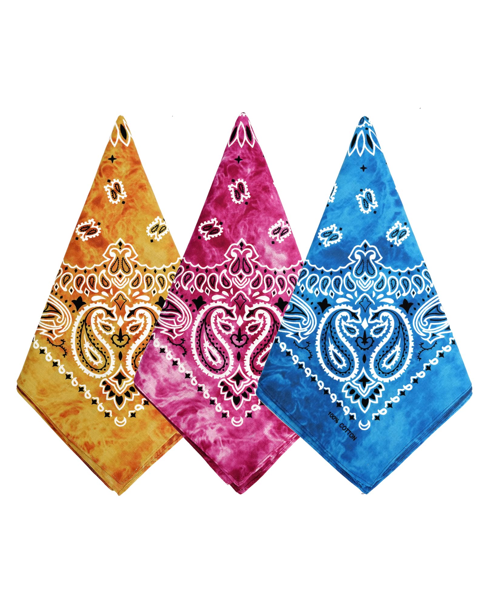 Bycc Bynn 3 Pack 100% Cotton Paisley Pattern Bandanas Face Mask Square Scarf Headwear