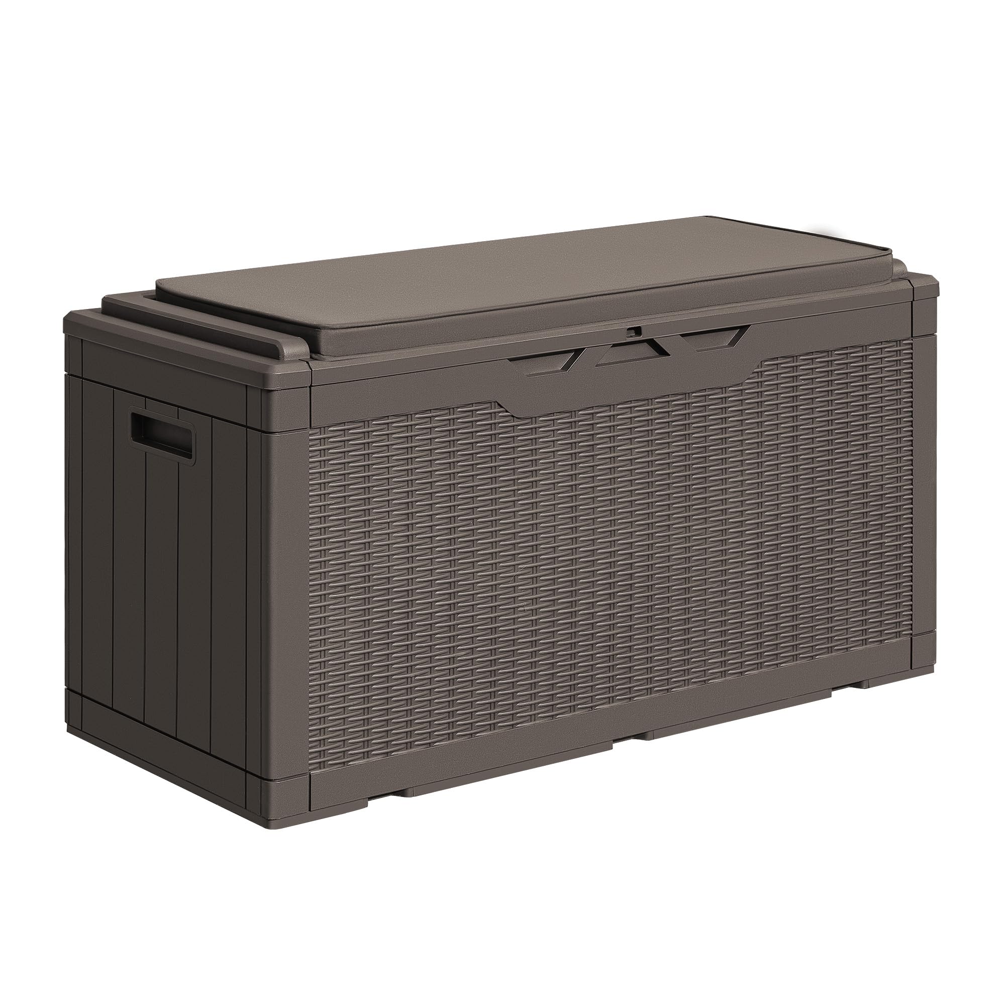 Greesum 100 Gallon Resin Deck Box Outdoor Storage with Cushion, Dark Brown