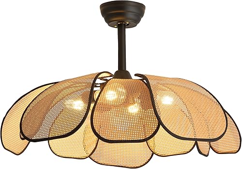 Miniatura 13 de Ventilador de techo de ratán estilo bohemio con luz de montaje empotrado, ventiladores de techo enjaulados de 20 pulgadas con luz y control remoto