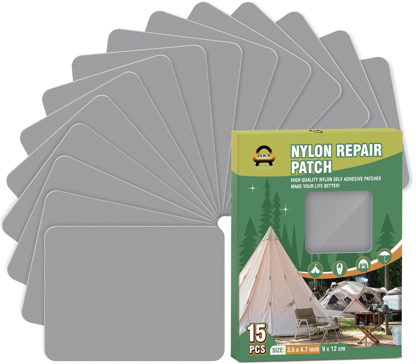 15 Pieces 9 x 12 cm Nylon Repair Patches Nylon Fabric Patch Self-Adhesive Tent Repair Tape Waterproof Lightweight Repair Patches Repair Patch Kit for Clothing Down Jacket Bag (Gray)