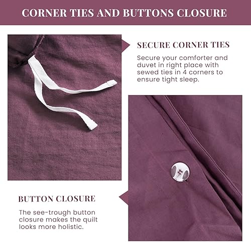 Miniatura 4 de S VICTORY SYMBOL Juego de funda de edredón 100% lino, 3 piezas, tamaño Queen, ropa de cama de lino francés lavado natural (1 funda de edredón y 2