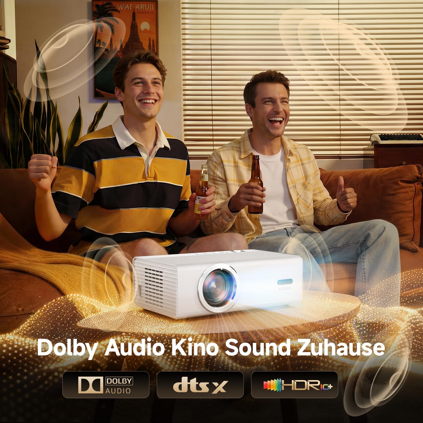 4K Smart Beamer mit WLAN & Bluetooth, KOGATA Projektor mit Autofokus, 6D Keystone, HDR10+ | Kompatibel mit Netflix-App & Dolby Audio | Heimkino Beamer für Garten & Streaming ohne TV-Stick