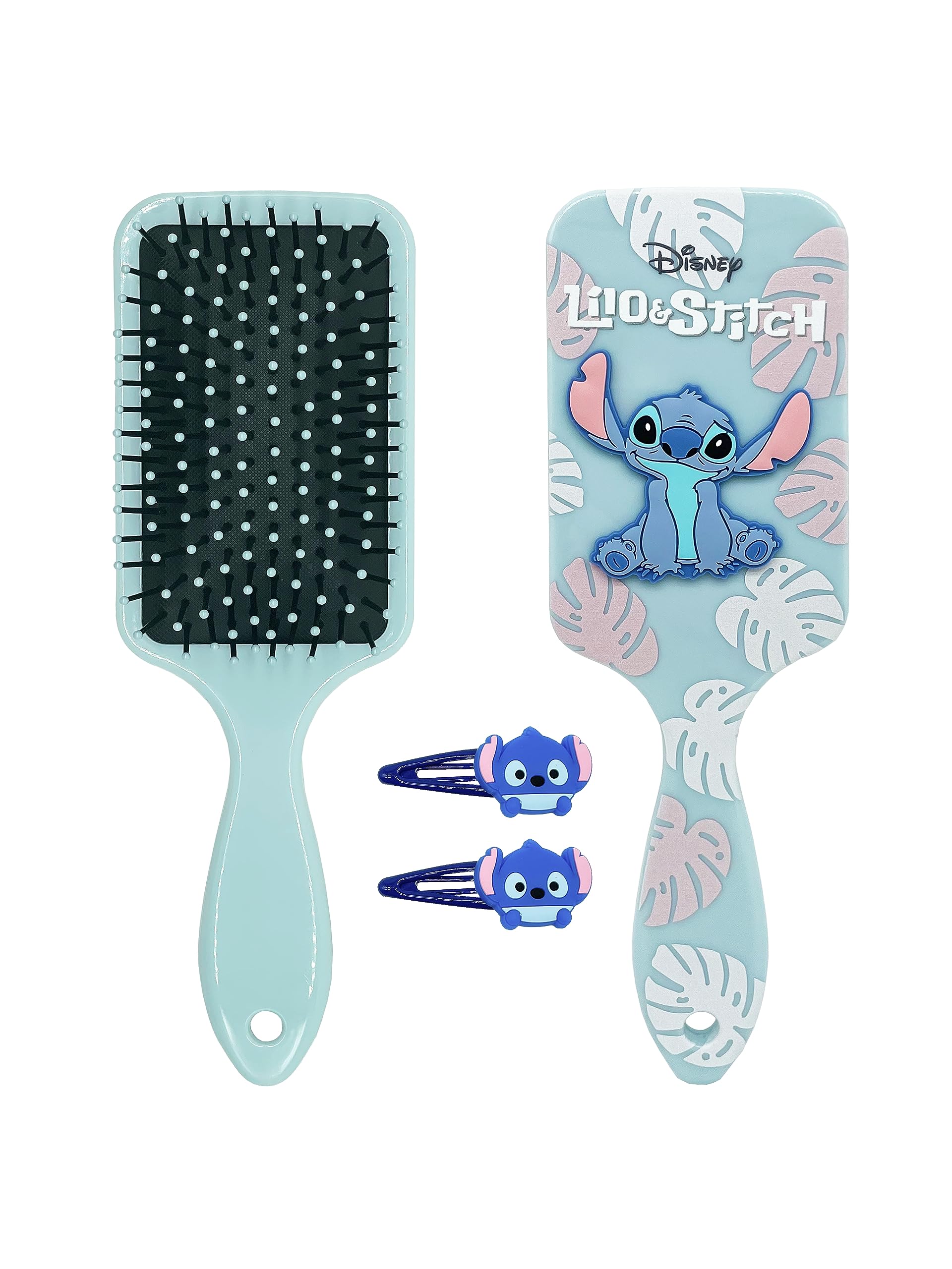 Kawaii Stitch Hair Brush for Women Teenagers Girls, Cute Hairbrush with Cushion Base, Dry and Wet Hair Brush Detangler Paddle Brush with A Pair Hair Clips, Detangling Hairbrush Hair Accessories - Blue