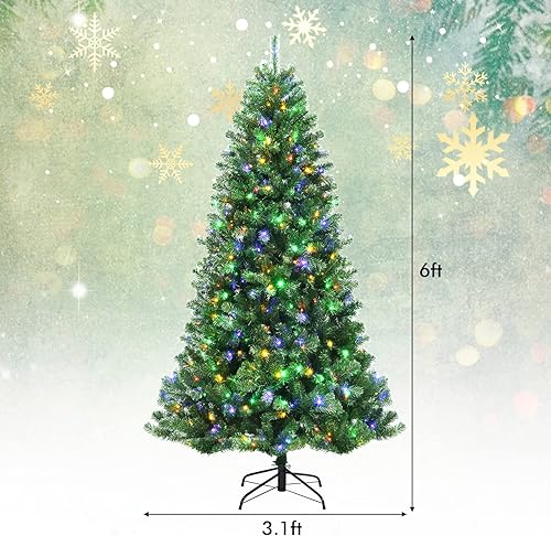 Miniatura 7 de GOFLAME Árbol de Navidad artificial de 6 pies, árbol de Navidad preiluminado, 9 modos de iluminación con 845 puntas de ramas de PVC y 350 luces LED
