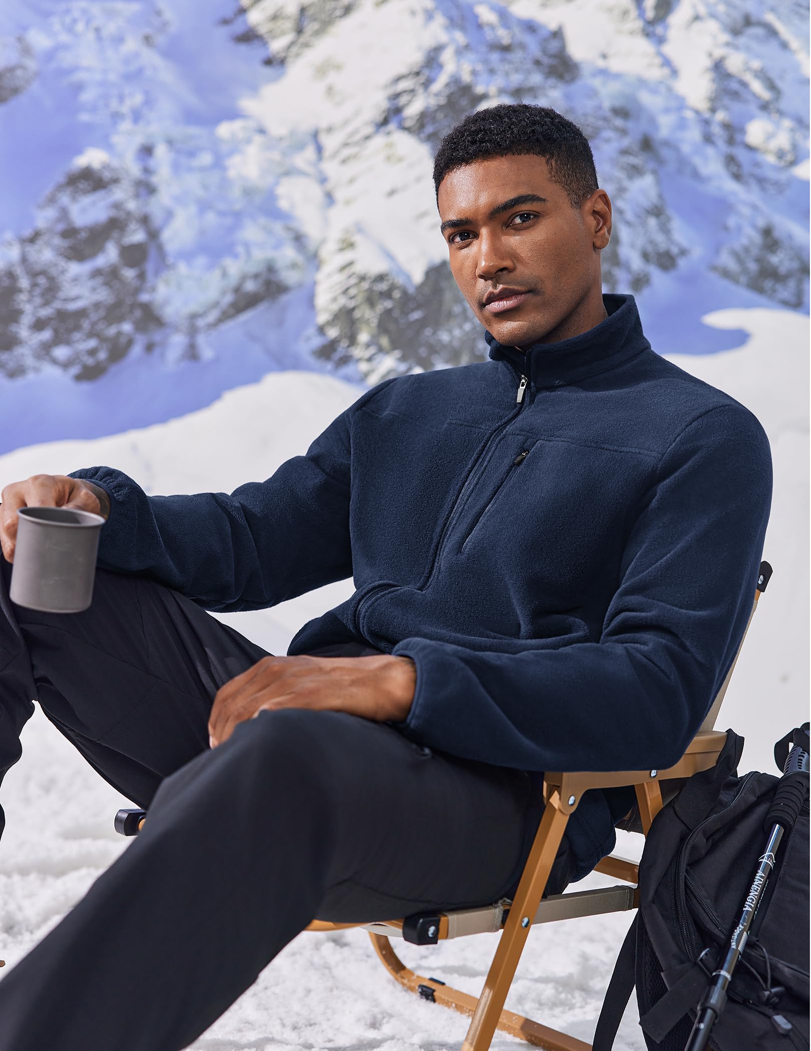 PINSPARK Veste polaire pour homme avec fermeture éclair intégrale - Veste d'hiver légère pour l'automne et l'hiver - Taille XL - Bleu foncé