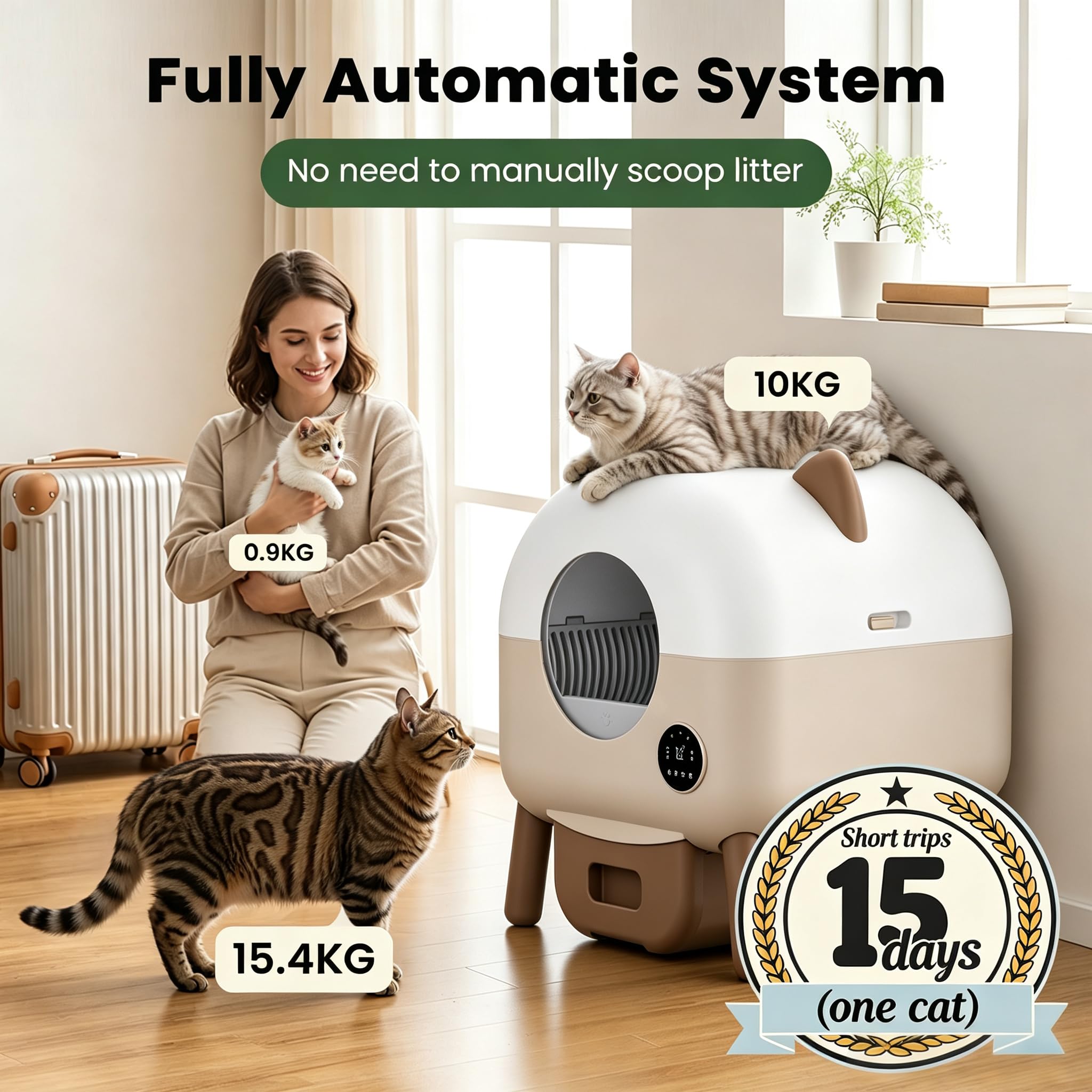 Lettiera Gatto Autopulente XXL, 79L Grande Capacità Lettiera Gatto Chiusa, Sensori di Sicurezza, 6 Luci, Eliminazione Odori, Controllo App,Silenziosa,Facile da Pulire,Lettier Automatica per Più Gatti