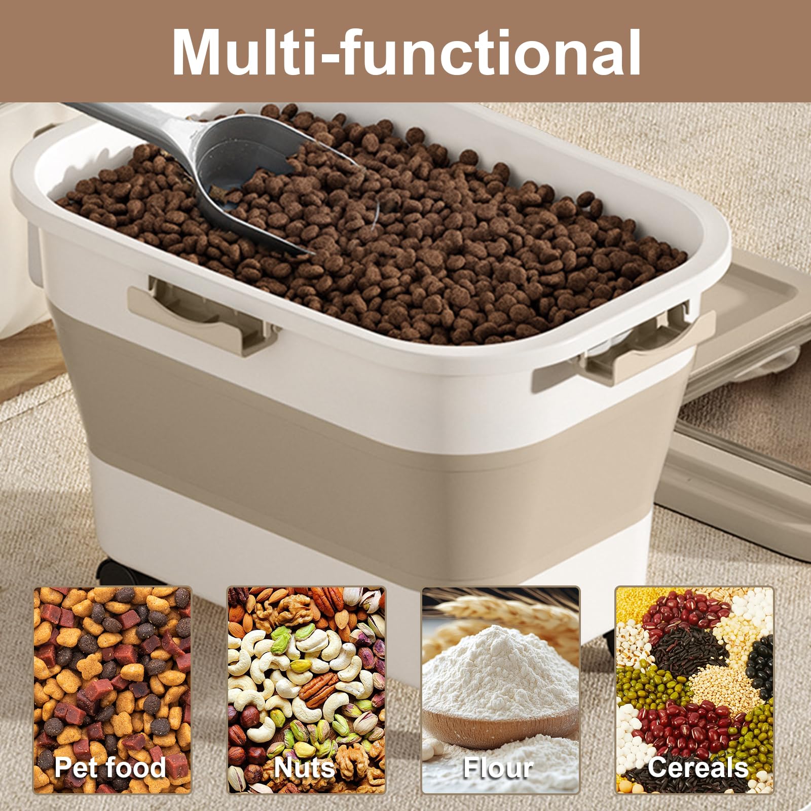 Hundefutter Aufbewahrungsbox, 7-10kg Faltbarer Hundefutter Behälter, Lebensmittelbox mit Rädern, Futterbox Hund, Futterbehälter, Tierfutterbehälter, Trockenfutter, Bpa-Frei für Hund und Katze