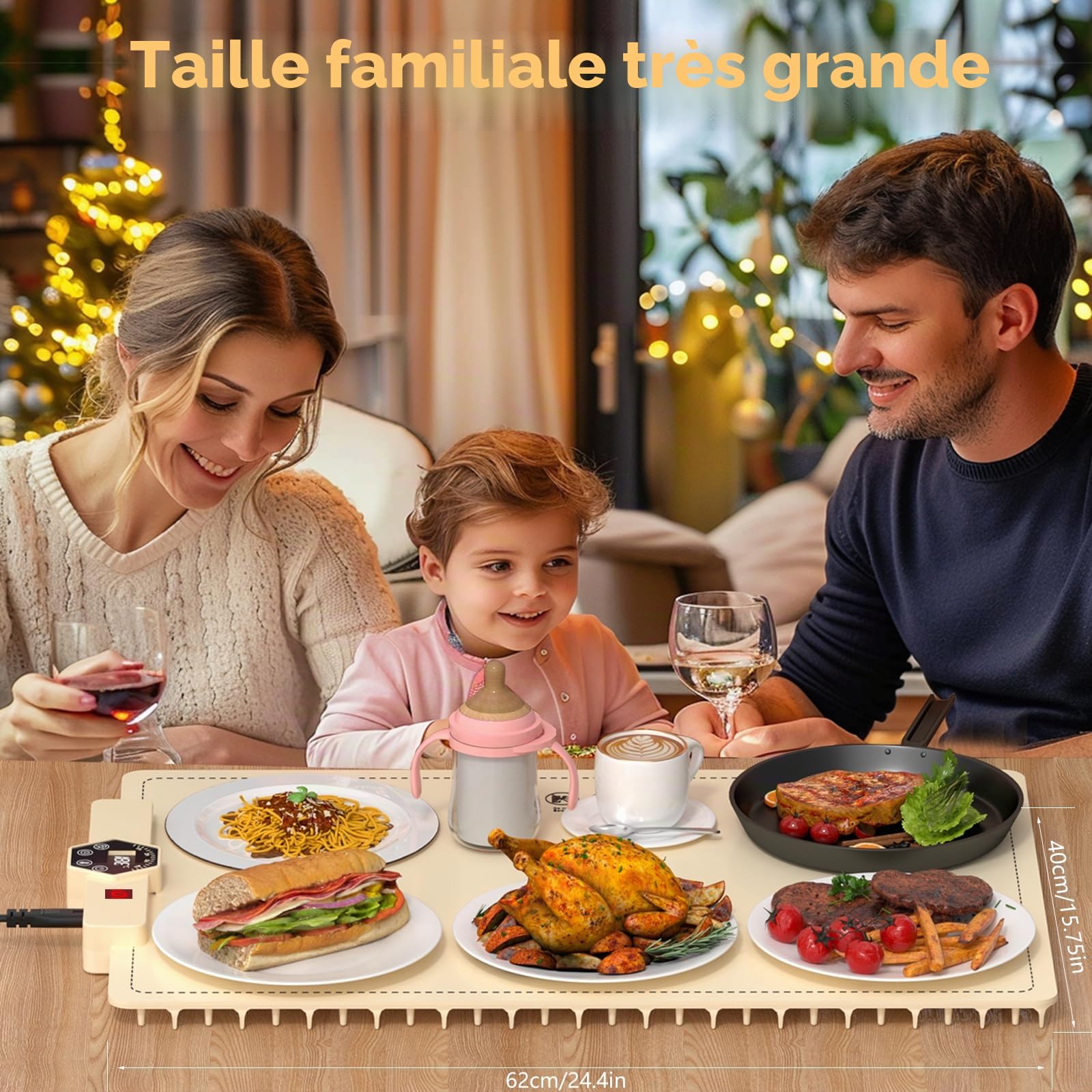 INNOWARMER Chauffe Plat Électrique, Plaque Chauffante Électrique Silicone Pliable Flexible, Plaque Chauffante avec 5 Température Réglable et Minuteur, Chauffe Plat pour Buffet Fête Familiale (Blanc)