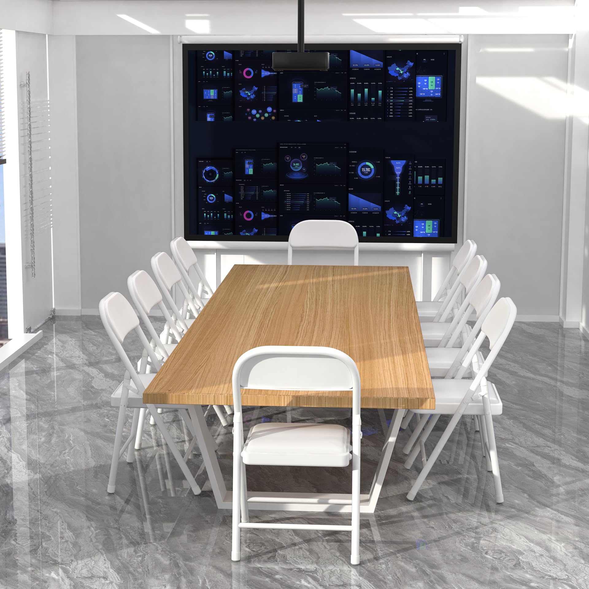 Set di 4 sedie pieghevoli, sedie da sala da pranzo in PU, telaio in metallo, con schienale, 47 x 32 x 98 cm, per soggiorno, ufficio, sala da pranzo, bianco