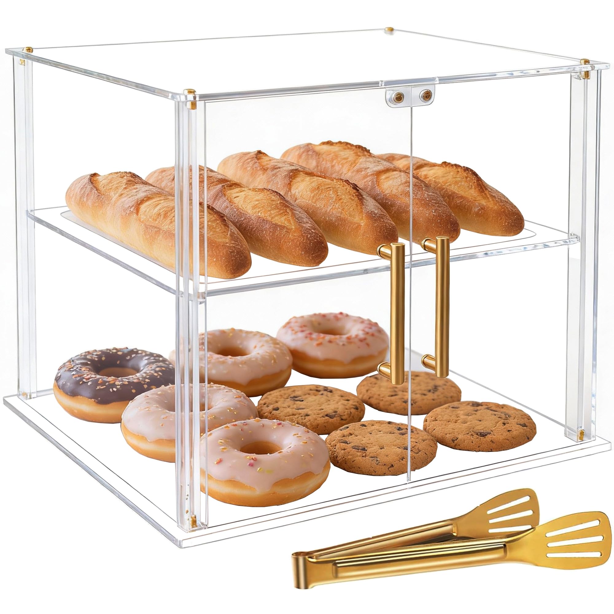 Acryvic Vetrina a 2 Ripiani per Panetteria con Porta Magnetica, Vetrina in Acrilico Trasparente per Pasticceria, Vetrina per Alimenti, Mantiene Freschi Ciambelle, Ciambelle, Torte, Biscotti