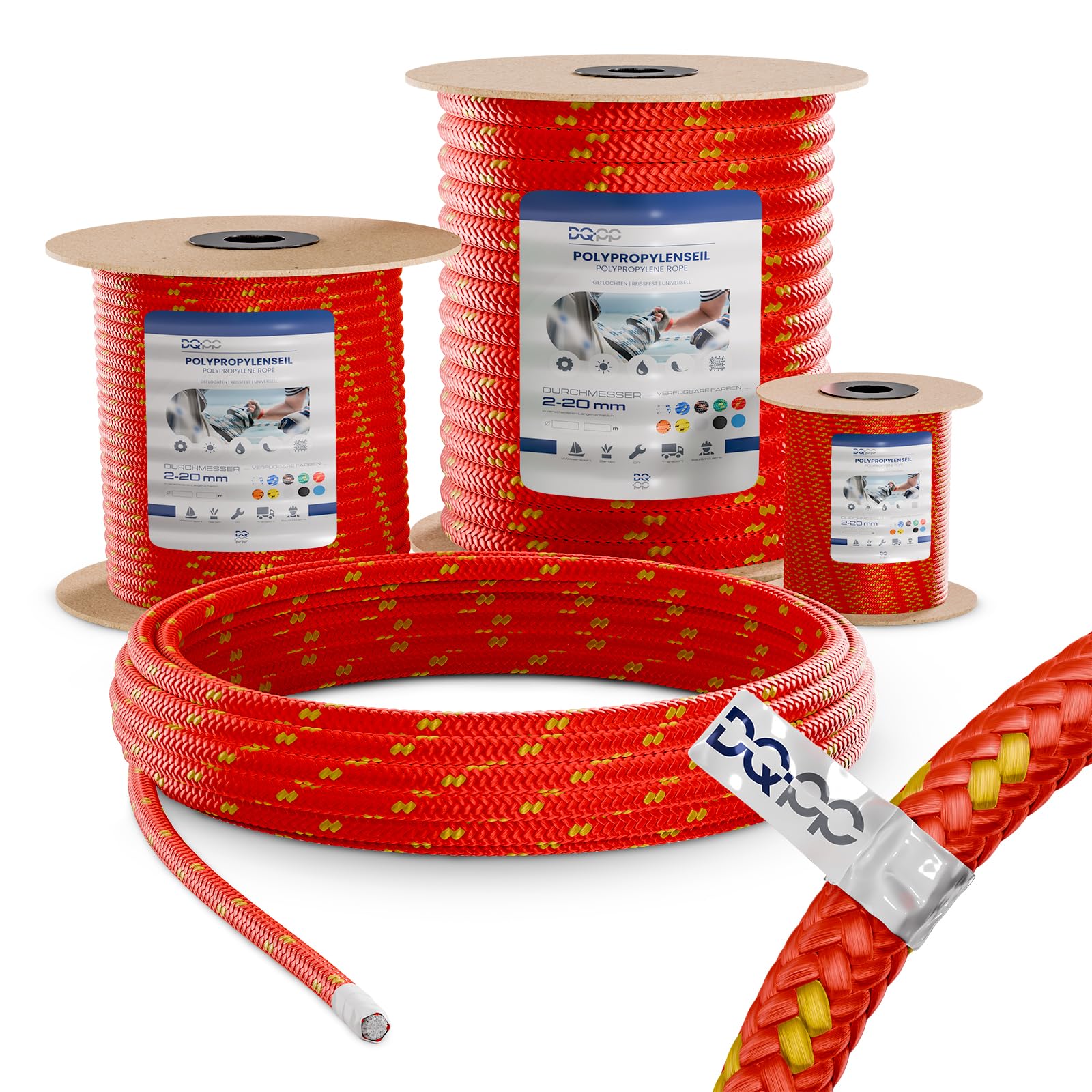 50m POLYPROPYLENSEIL 12mm ROT Traglast bis 1415 kg Flechtleine Textilseil Leine Schnur Rope Kunststoffseil Polyseil geflochten
