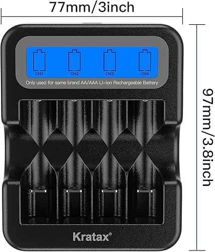 Miniatura 5 de Cargador de batería inteligente de 4 bahías para baterías de litio recargables AA o AAA de voltaje constante de 1.5 V, carga rápida de 2.5 horas, no