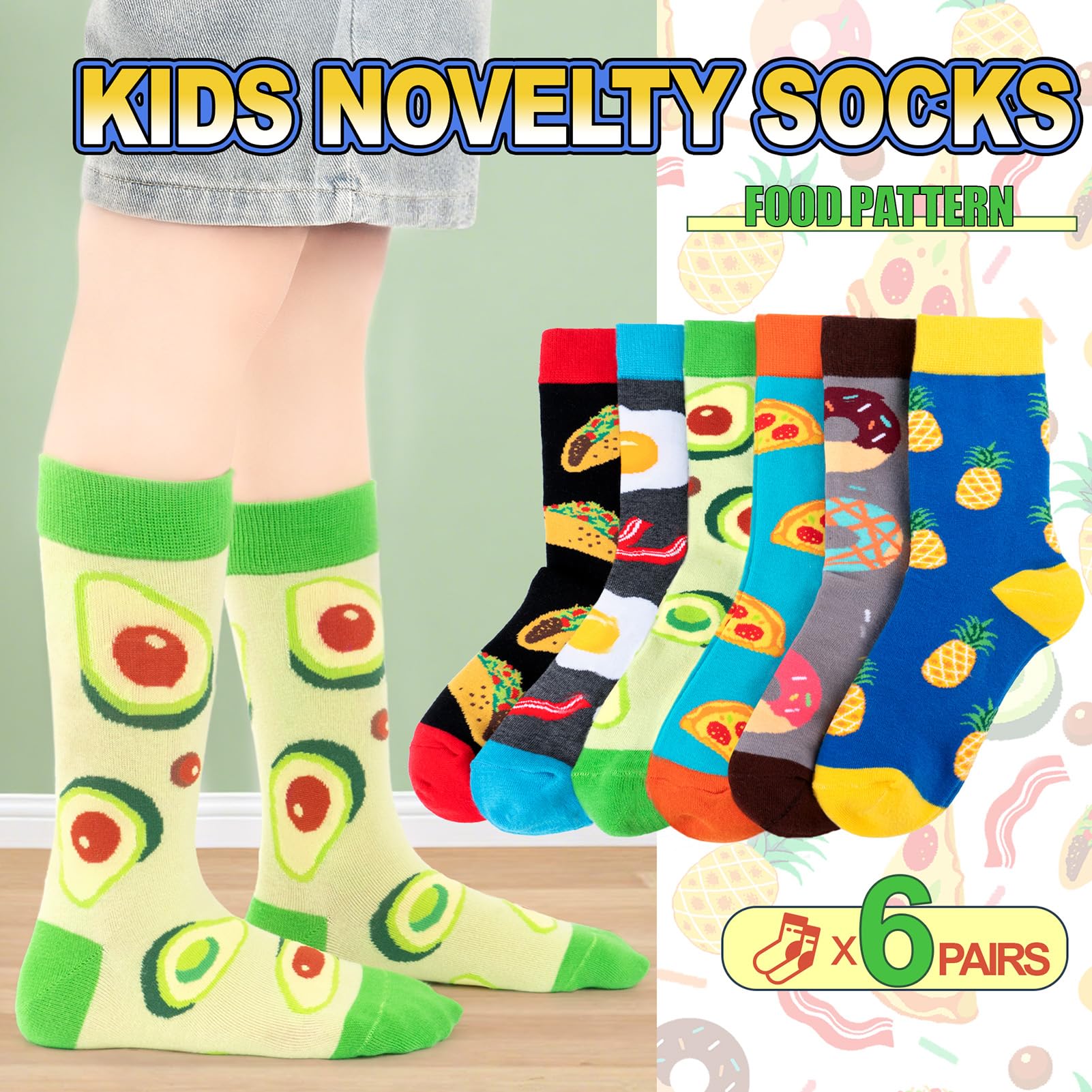 Kids Boys Girls Crew Socks 4-6 Pack + Gift Box, Novelty Funky Colorful Toddler Calf Socks for 2-12 Years Old