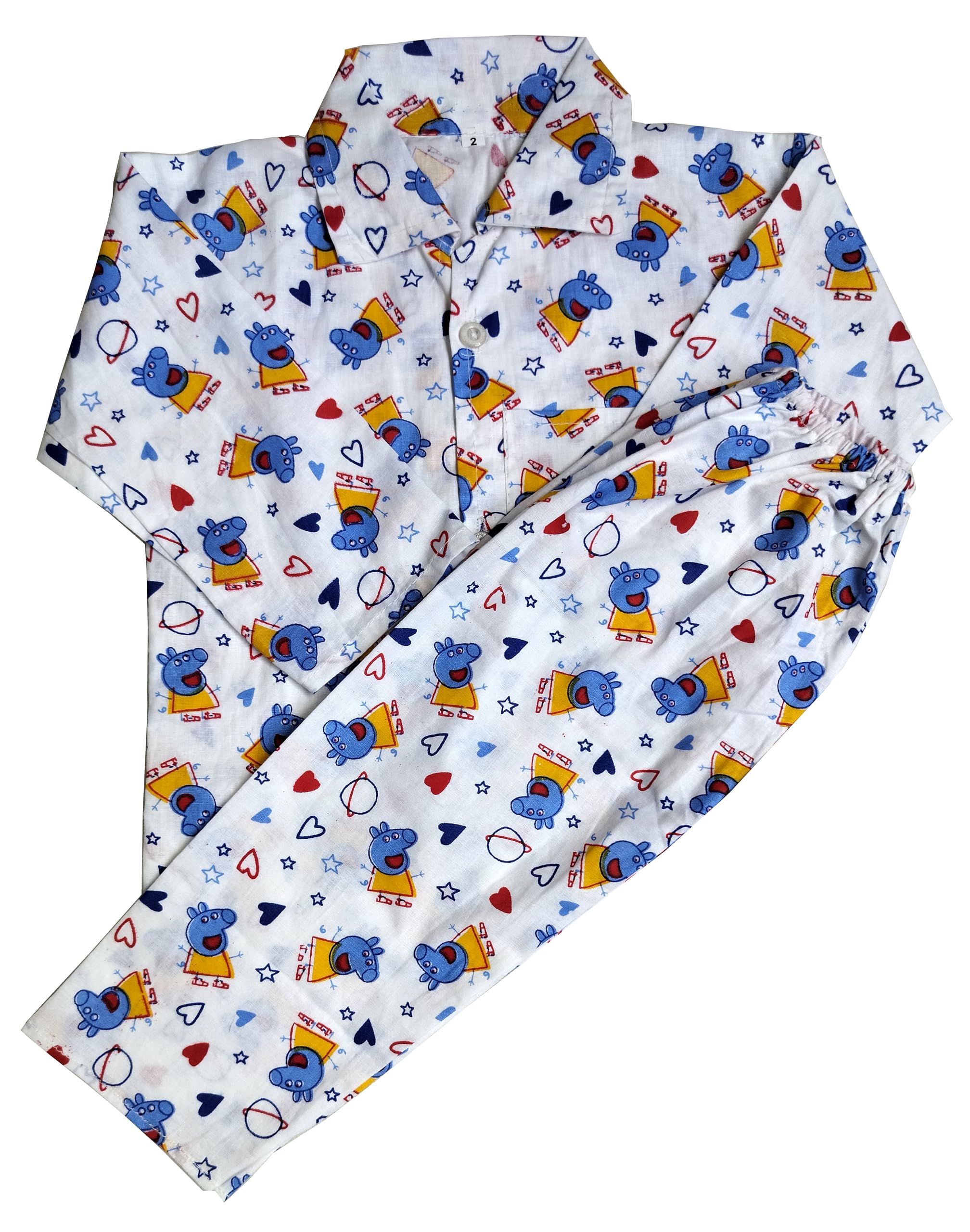 SAHU Enterprises Cartoon Printed Full Sleeve Top & Pajama Set for Boys/Girls Nightdress Sleepwear Night Suit | Cutiepie Stylish Kids Nightsuit (Papa P Baby Cartoon) Pack of 1