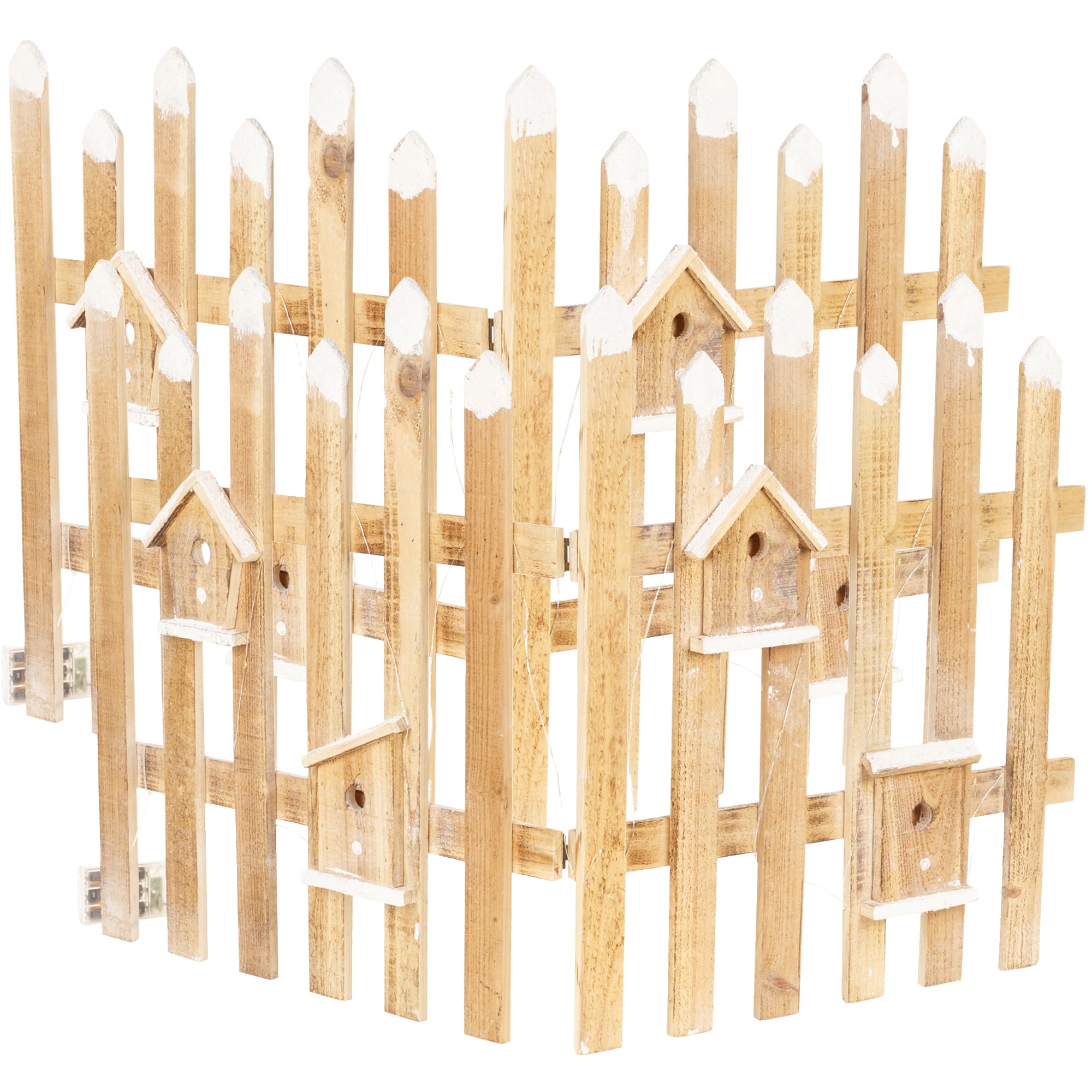 Urbn-Living Urbnliving 98Cm Led Light Wooden Snow Picket 2 Fence Brown Christmas Tree Xmas Skirt Stand Border Decor from B&Q