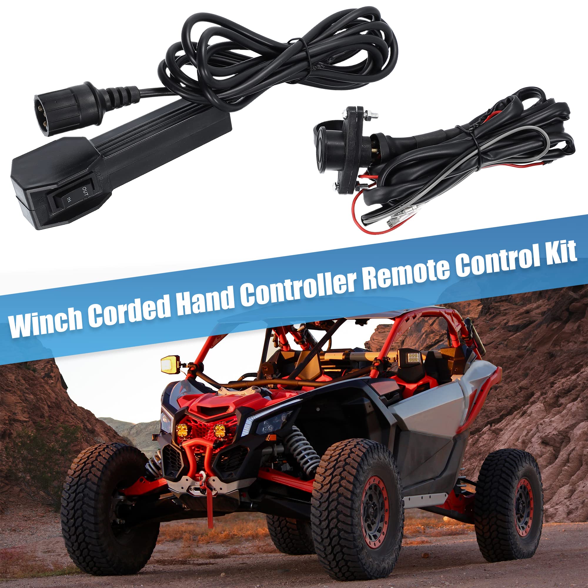 X AUTOHAUX 12V ATV UTV Rubber Winch Corded Hand Controller Remote Control Kit Rocker Switch Universal Winch Remote Control Switch
