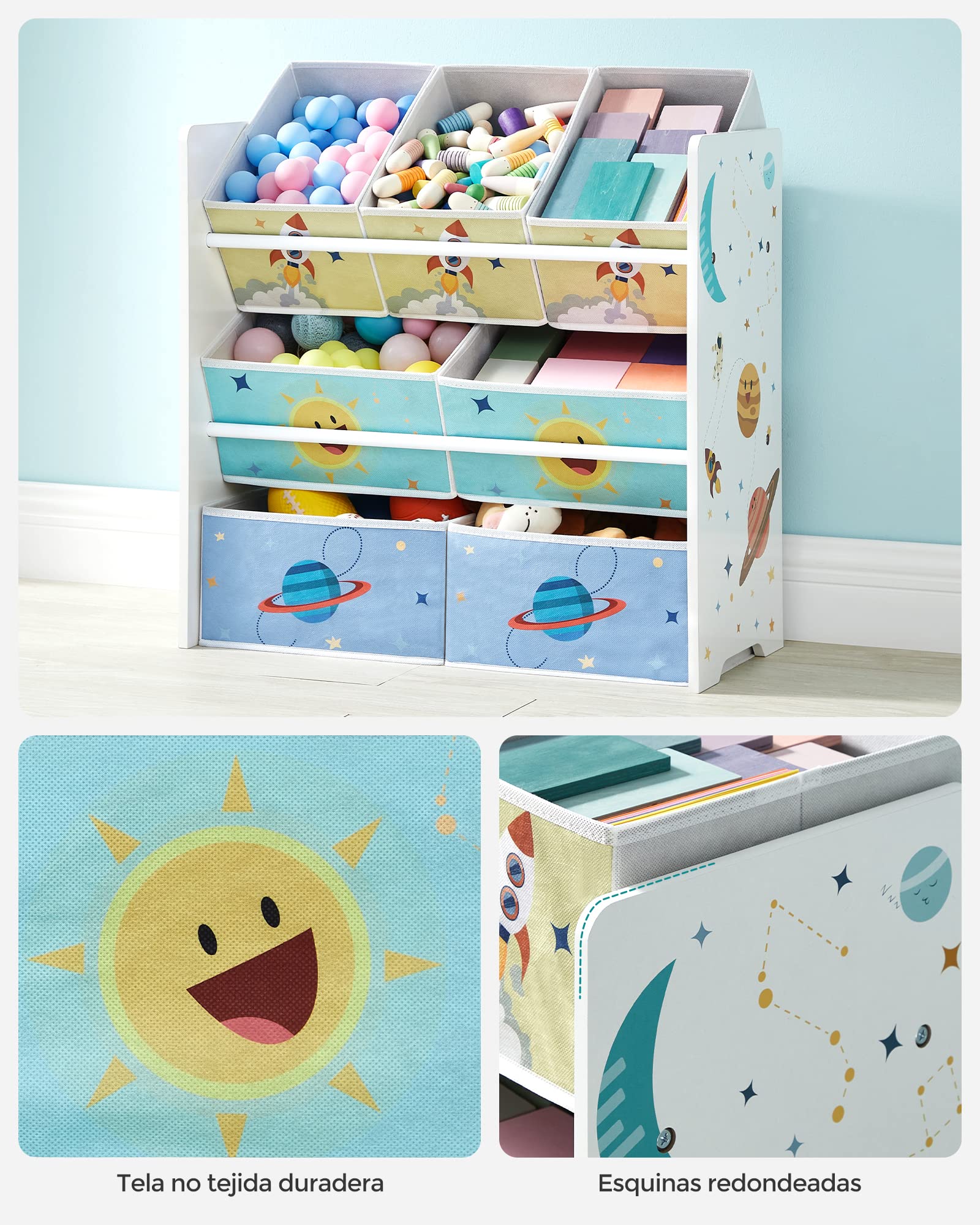 SONGMICS Estantería de habitación Infantil con 7 Cajas de Almacenamiento de Tela no Tejida, estantería para niños, Organizador de Juguetes, 29,5 x 62,5 x 60 cm, Color Blanco GKR034W01