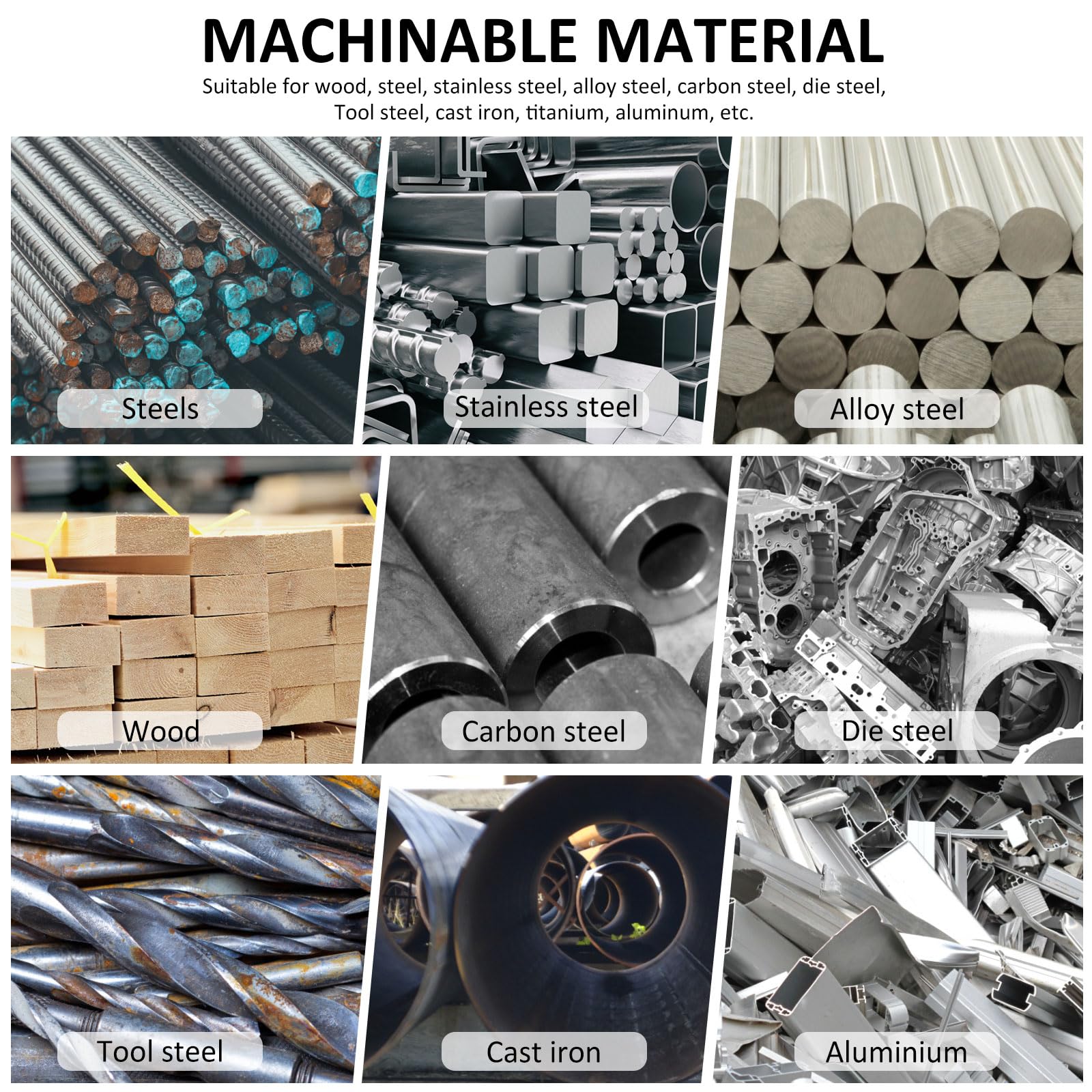 Zestaw 10 frezów HSS, 4 tytanowe flety VHM, 2-10 mm, frez CNC do tworzyw sztucznych, metalu, stali nierdzewnej, stali węglowej, aluminium, drewna, akrylu