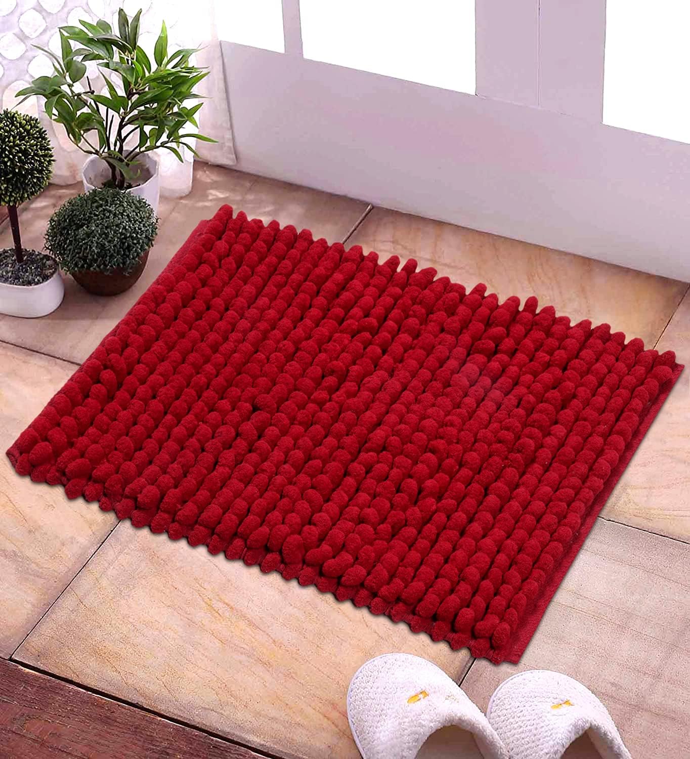 Kridhay Natura Life Microfiber Solid Loop Super Soft Anti Skid Bathmat (40X60 cm, Maroon)