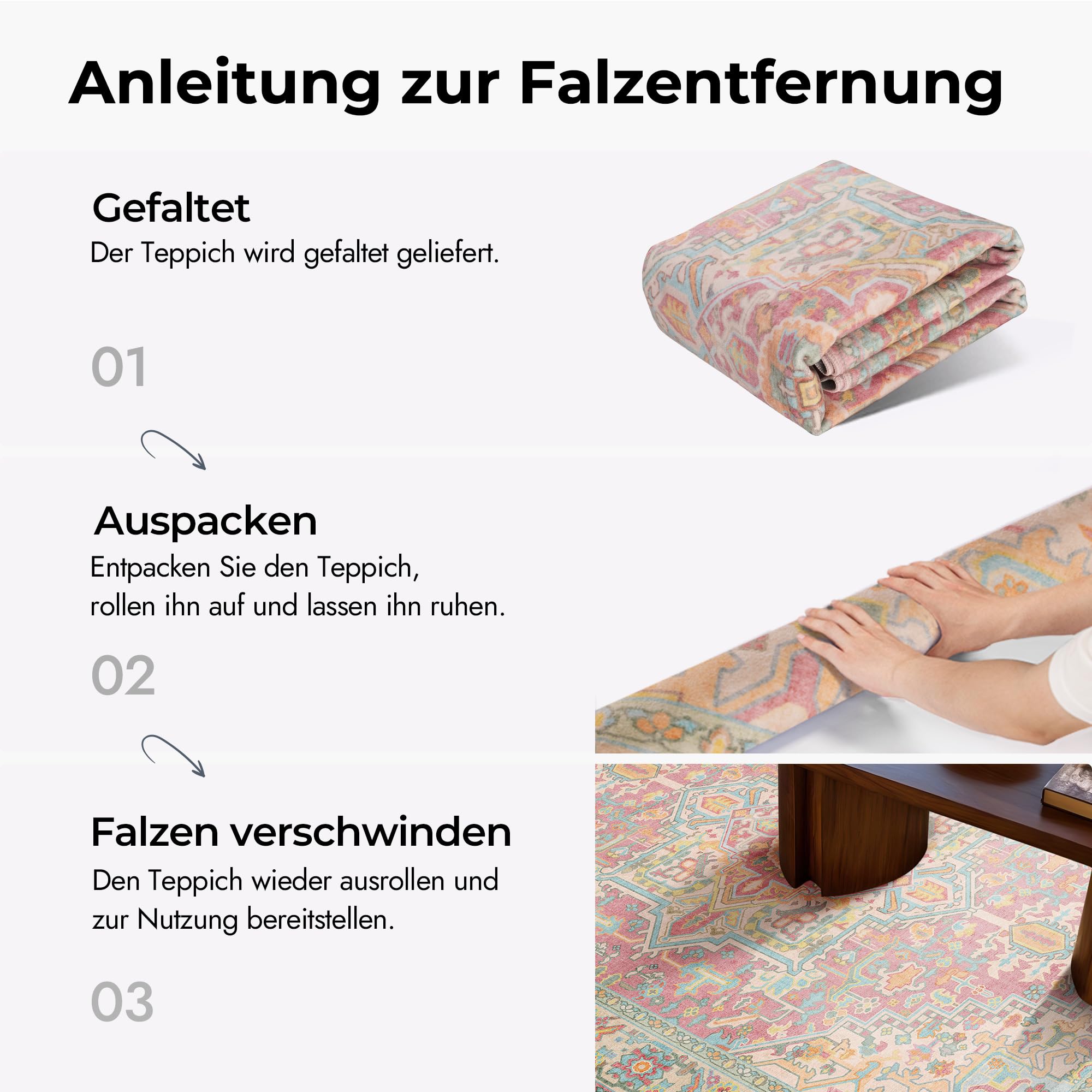 Kokia Vintage Teppich 140x200 cm Blütenrosa Waschbar fürs Schlafzimmer | Platzsparend, Rutschfest und Fleckenfest, Flacher Flor in Blütenrosa mit Medaillonmuster für Home Office