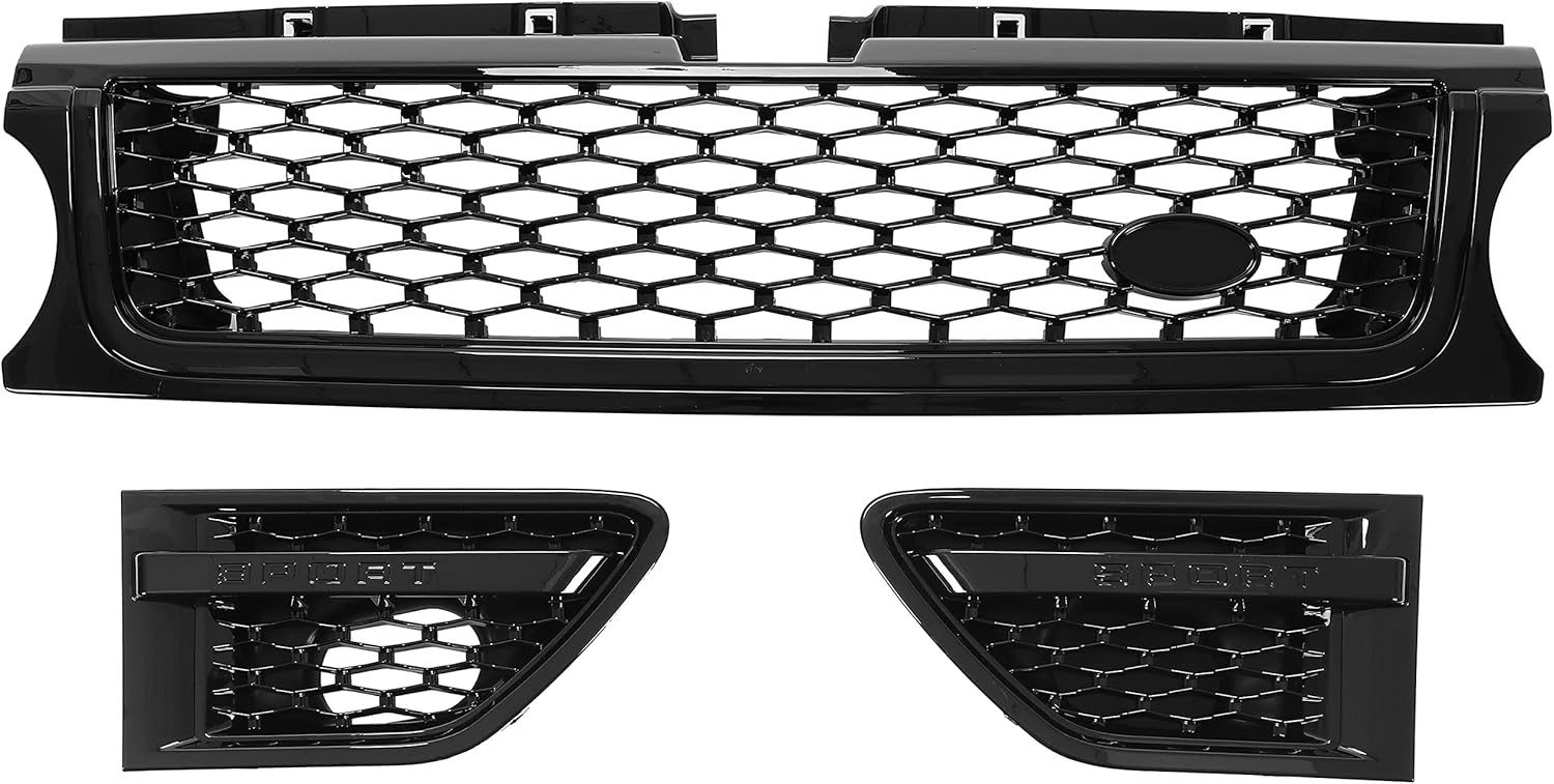 HECASA Front Grill+Air Side Vents Compatible with 2010-2013 Land Rover Range Rover Sport L320 Bumper Grille Assembly Black