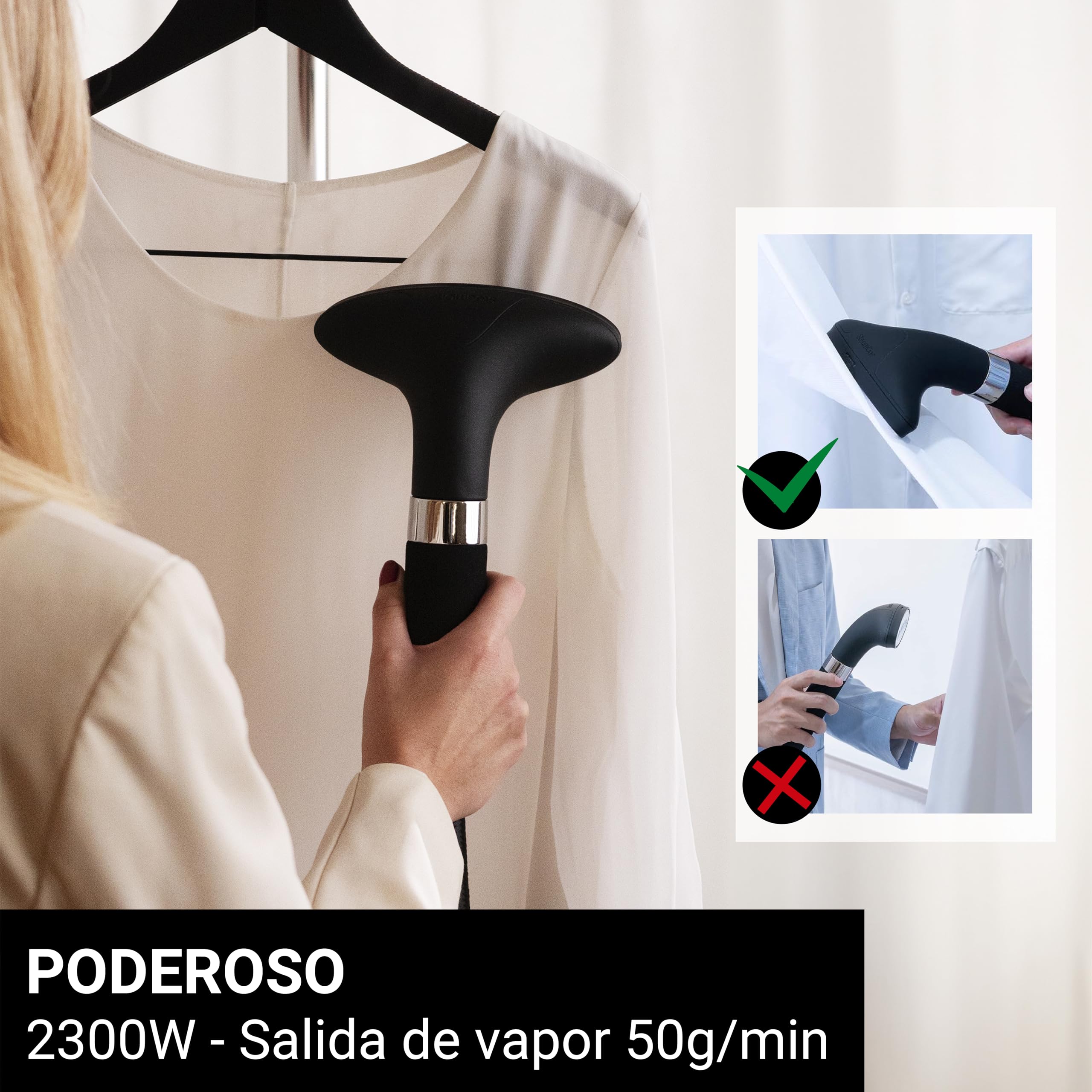 SteamOne Vaporizador Vertical Steamer Negro 2300W - Depósito 2L | Vaporizador Vertical George 2, 2300W, Depósito 2L, 45min Autonomía, 3 Modos, Listo en 35s, Percha Incluida, EUES200BV2