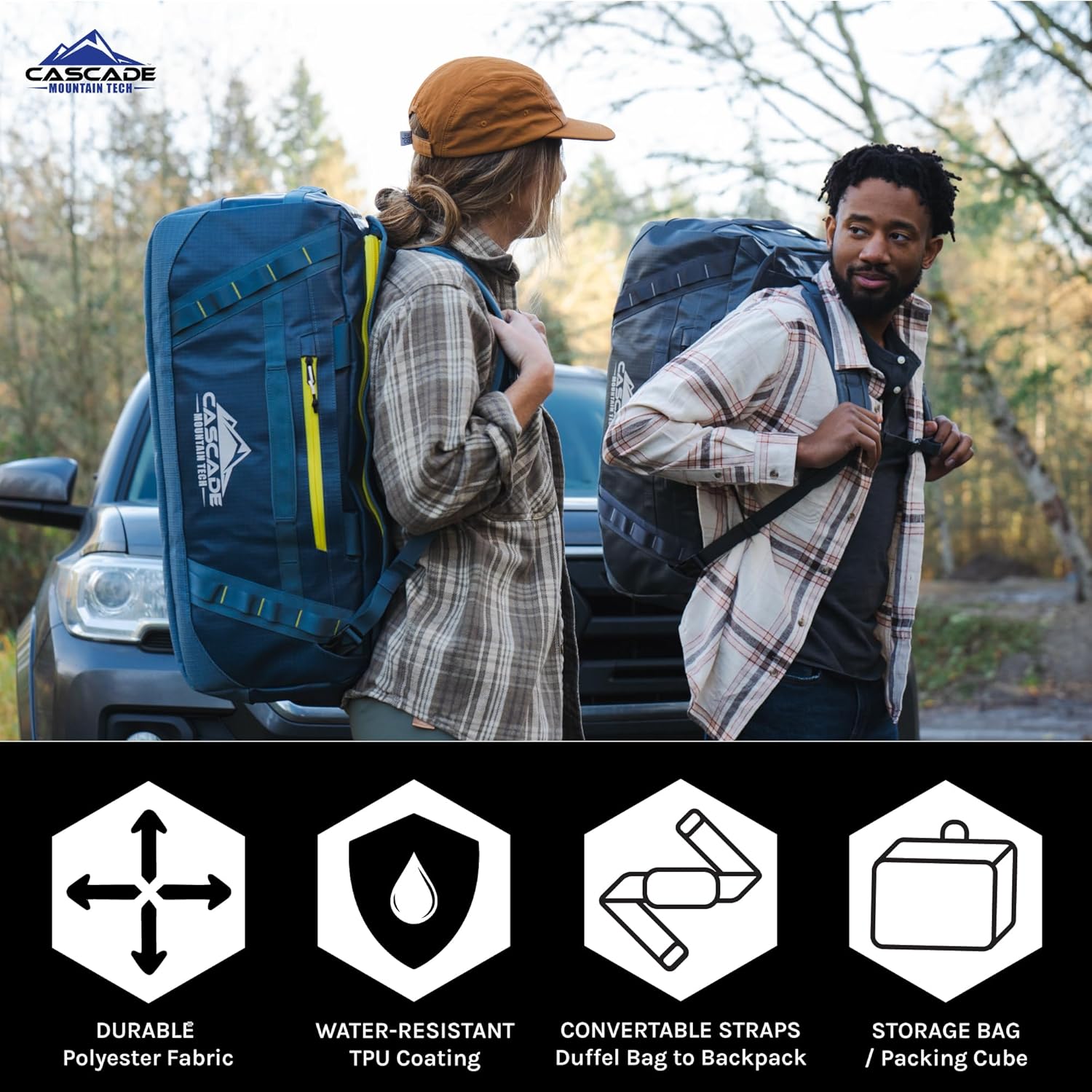 Cascade Mountain Tech 60L Duffle Bag, Convertible Travel Duffel Bag for Men Women, Water Resistant & Tear Resistant - Image 6