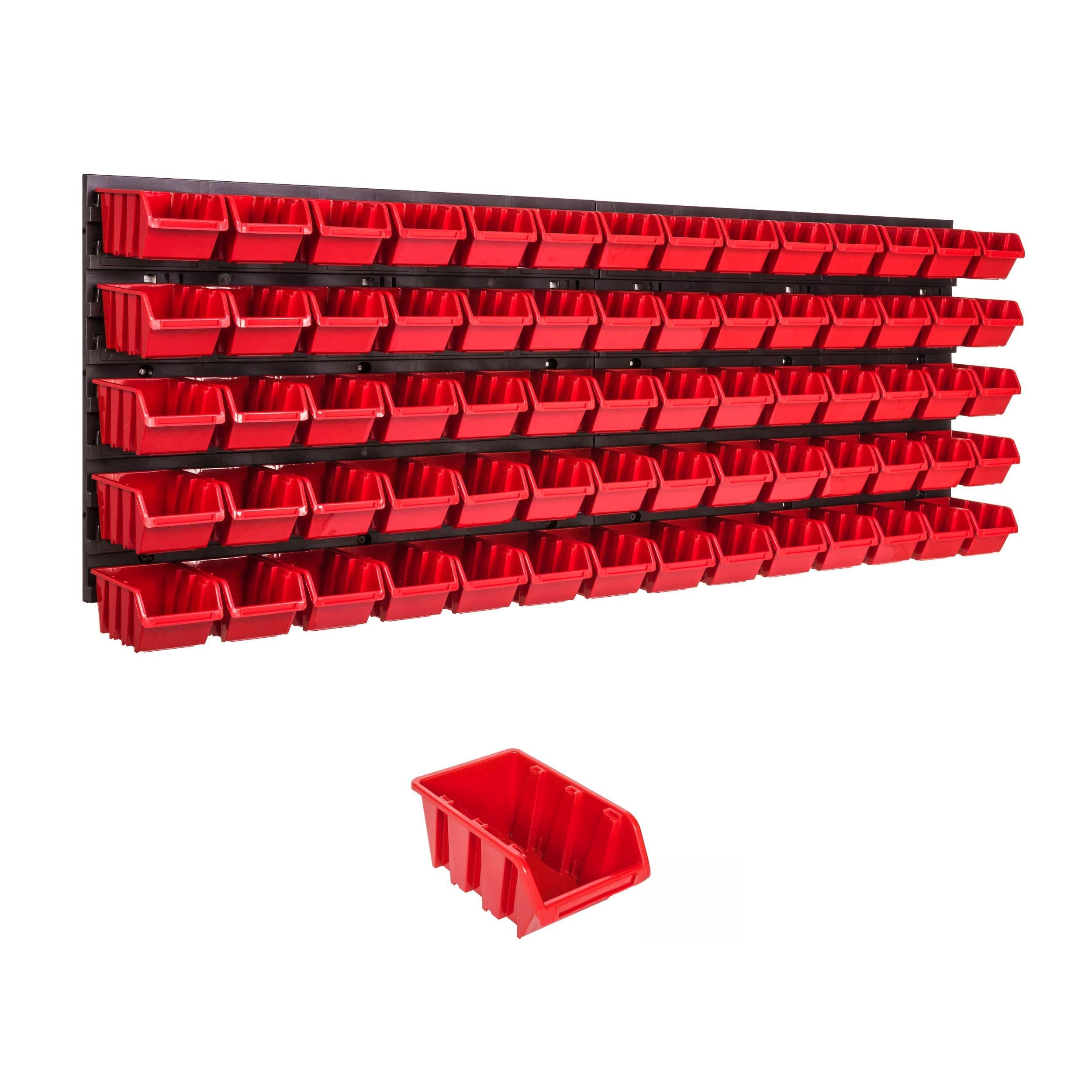 Lagersystem Wandregal 1152 x 390 mm , 70 stck. Box , Stapelboxen Schüttenregal Sichtlagerkästen , Extra Starke Wandplatten , Regal Erweiterbar , Werkstattregal Lagerregal Werkstattwandregal Steckregal