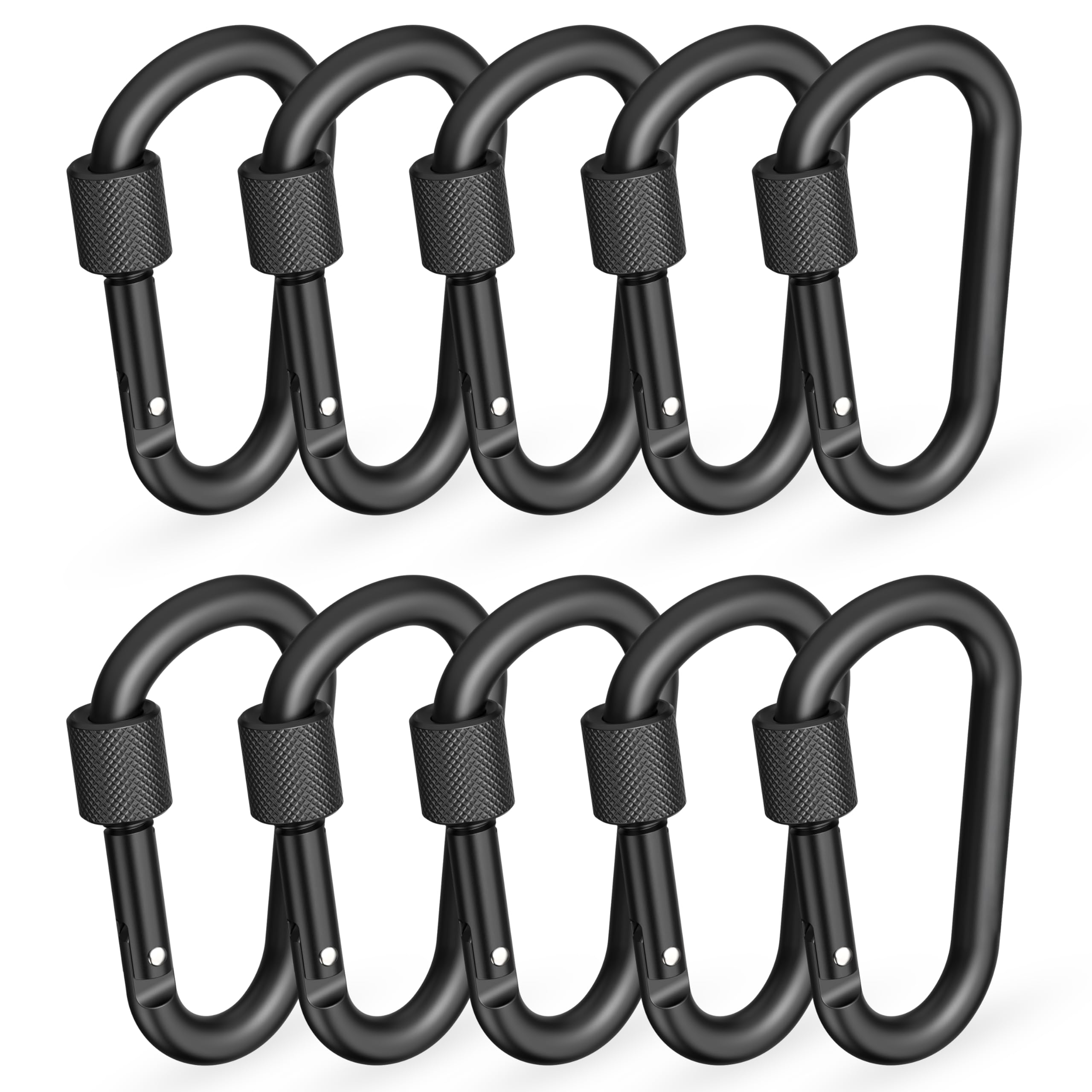 Ravn Haman Black 10 X Locking Carabiner - Carabiner With Screw Lock Up To 30 Kg - Snap Hooks For Indoor And Outdoor - Hooks For Hammocks, Punching Bags, Key Rings, Etc.