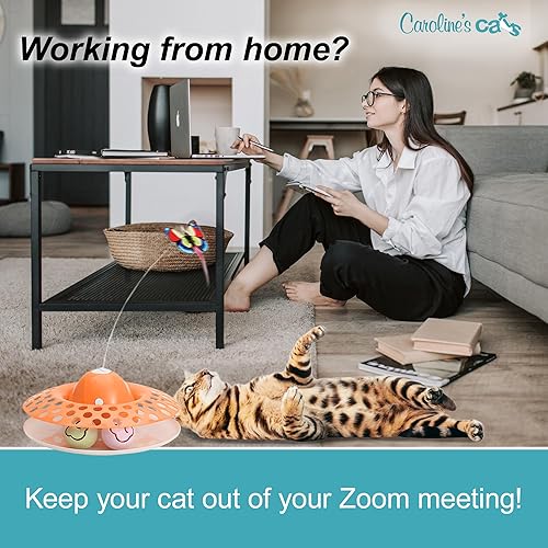 Miniatura 2 de Caroline's Cats Juguete automático de mariposa para gatos, interactivo 2 en 1 con apagado automático y pista de bolas de hierba gatera juego de