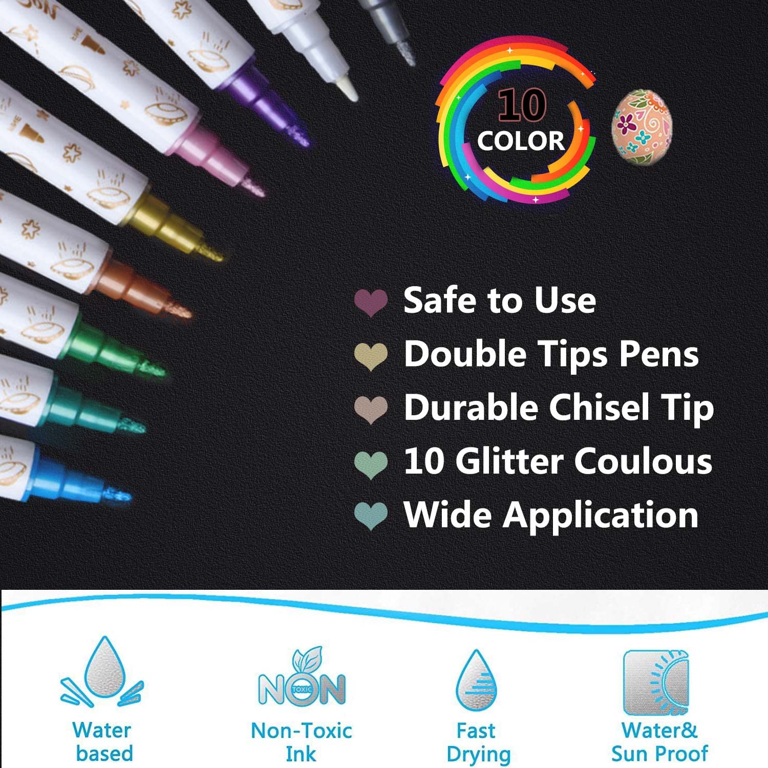 Lot De 10 Marqueurs Métalliques à Double Pointe Pour Le