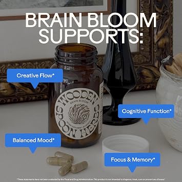 Wooden Spoon Herbs Brain Bloom | Organic Brain Supplement | 60 Capsules