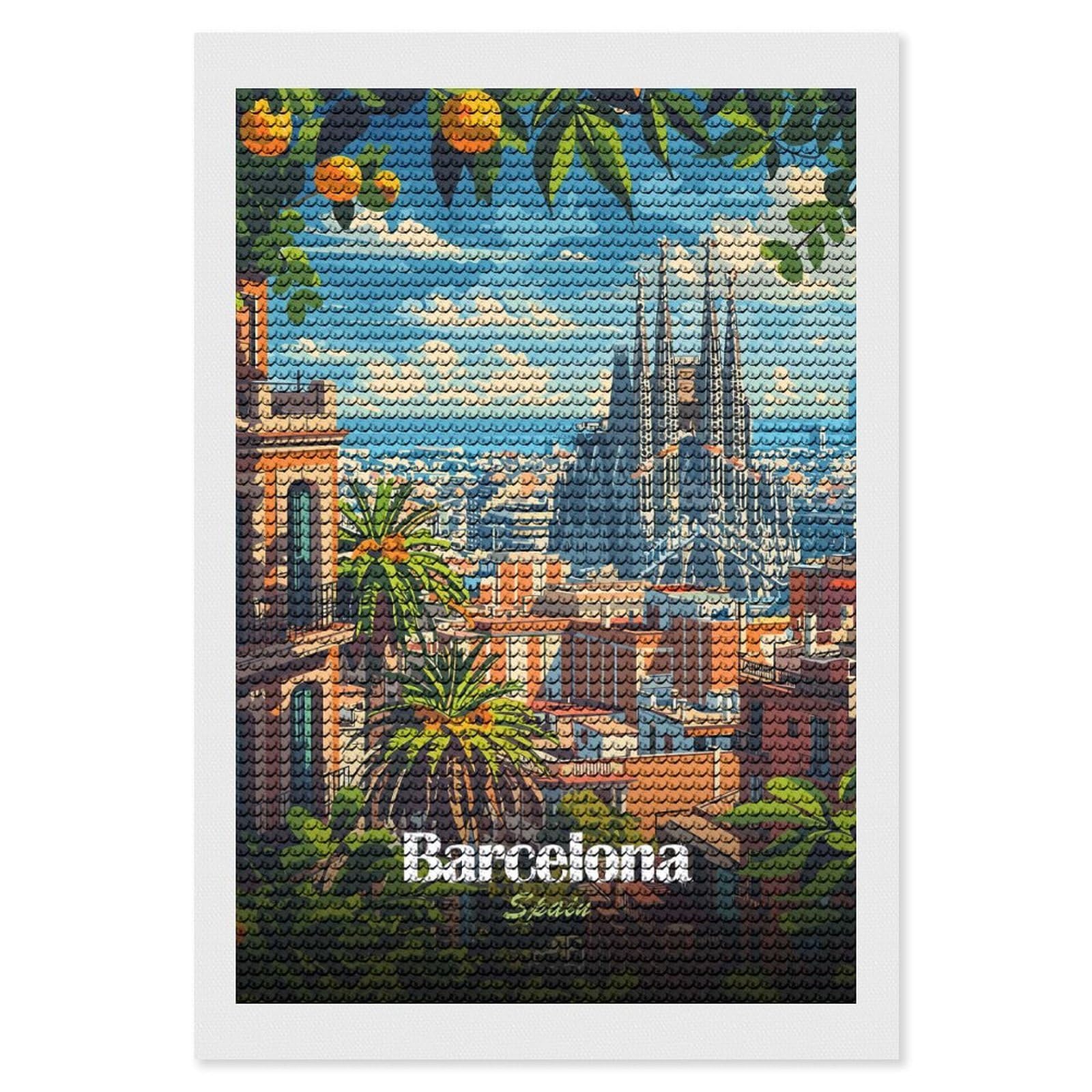 Junmoney Barcelona Spain Cityscape Diamond Art Kit 8"x12", Relaxing DIY Hobby, Satisfying Creative Project, Living Room Decor, for Women