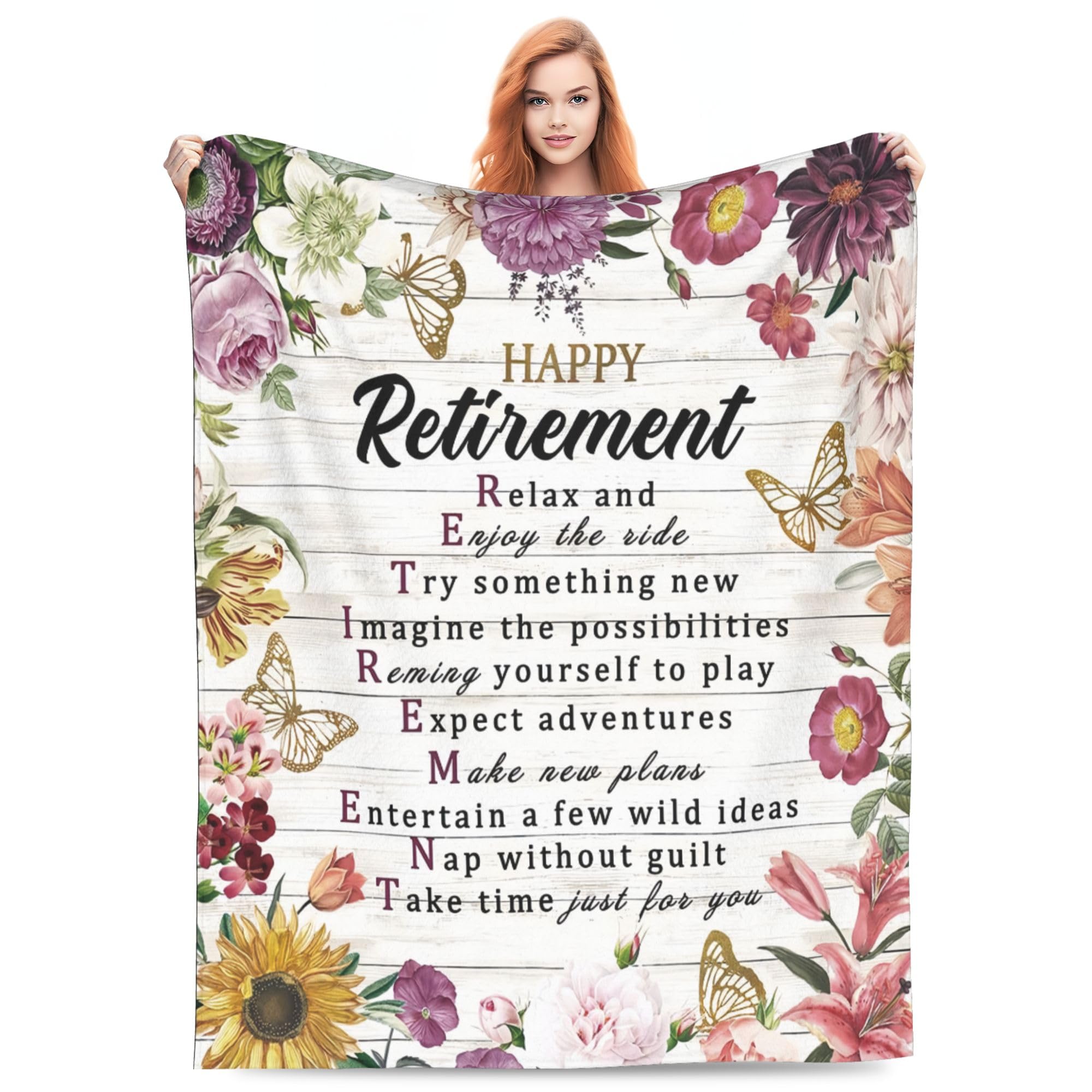 Retirement Gifts for Women,Happy Retirement Decorations, Retired Gifts for Friends Teacher Nurse Mom Boss, Classy Retirement Fleece Throw Blanket 50" x 60"