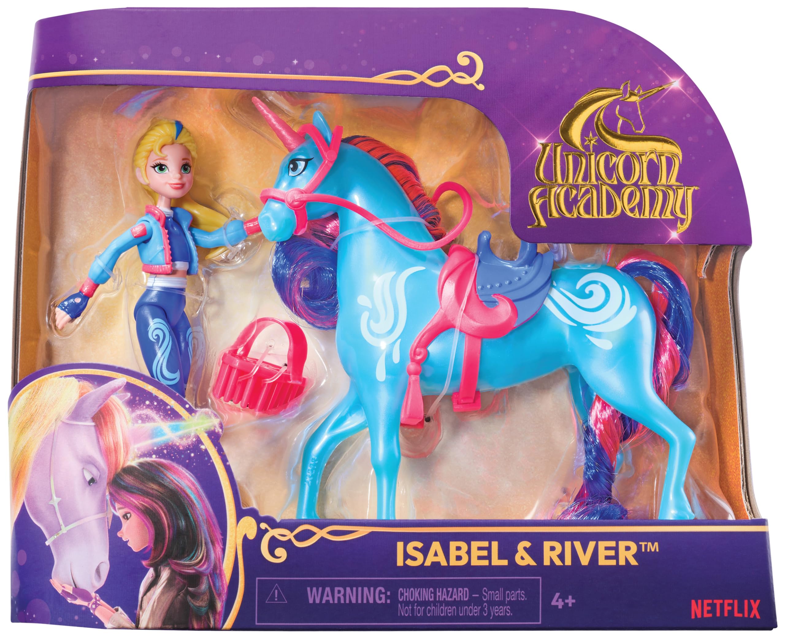 UNICORN ACADEMY - Unicornio Brizna o Río (Aleatorio) de 28 cm con movimiento de cabeza y 2 Accesorios equitación - 6067375 - Unicornios para Niñas - Juguetes Niña 4 años +