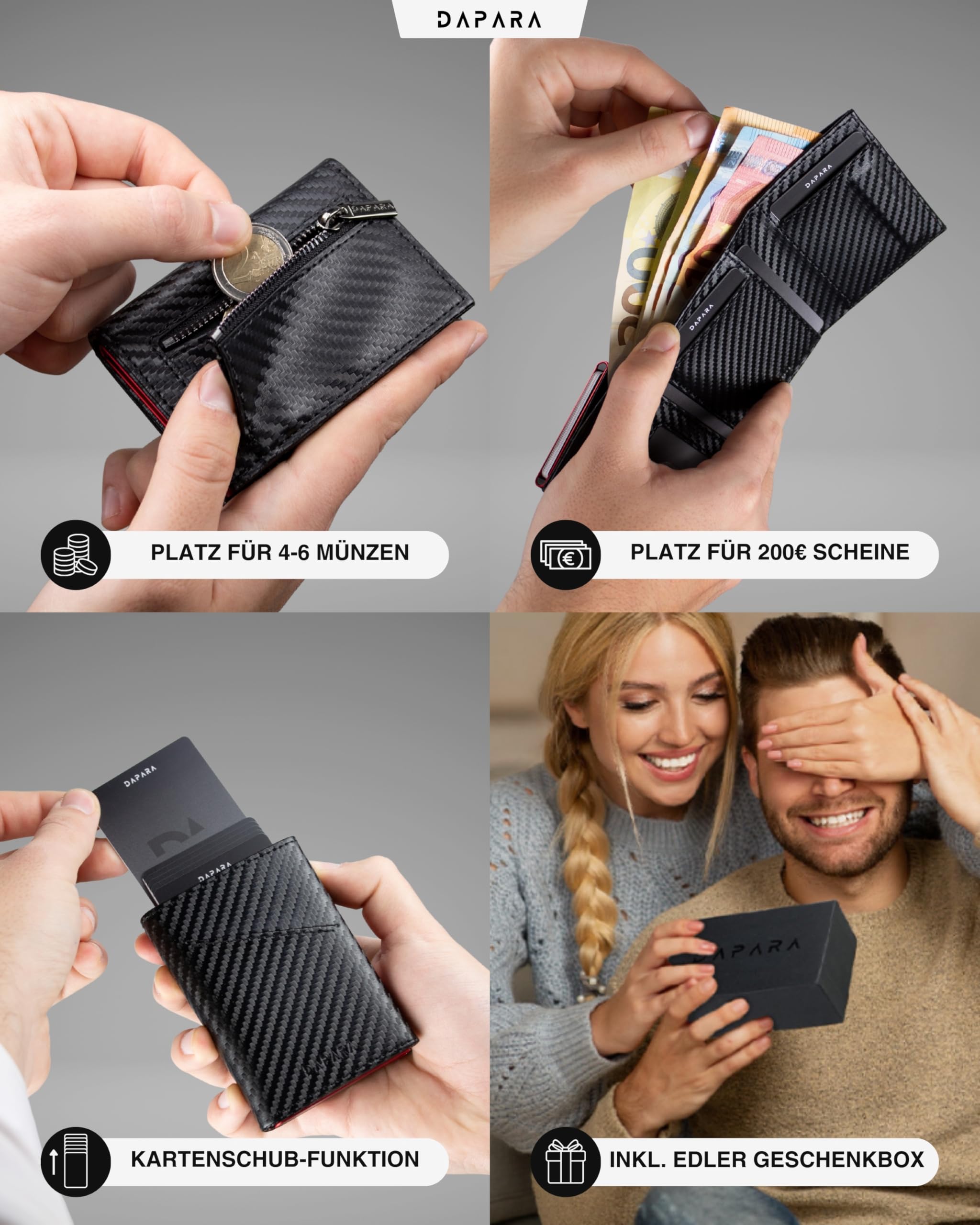 Geldbörse Herren | Slim Wallet Herren mit Münzfach & RFID-Schutz | Portmonee Männer | Kartenetui für 12 Karten | Smart Wallet for Men | Karten Geldbeutel | Portemonnaie | Carbon Red