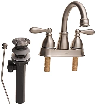 Moen WS84667SRN Caldwell Two-Handle Bathroom Faucet High Arc Lavatory Sink Centerset, Spot Resist Brushed Nickel