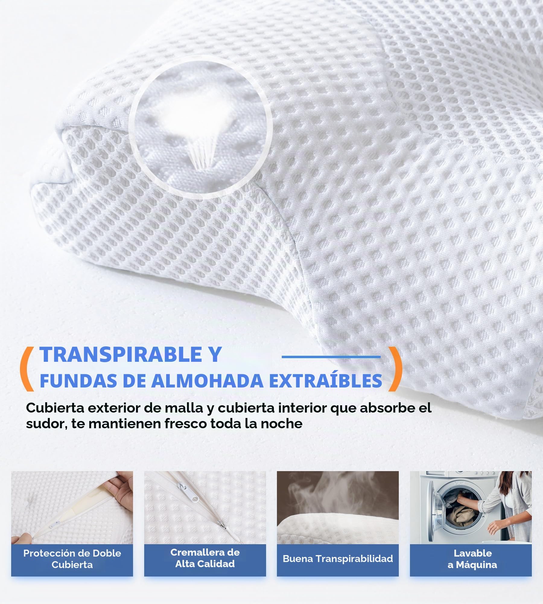 Osteo Almohada cervical para aliviar el dolor de cuello, diseño hueco, almohadas de espuma viscoelástica sin olor con funda de refrigeración, almohada ortopédica ajustable para dormir, apoyo para
