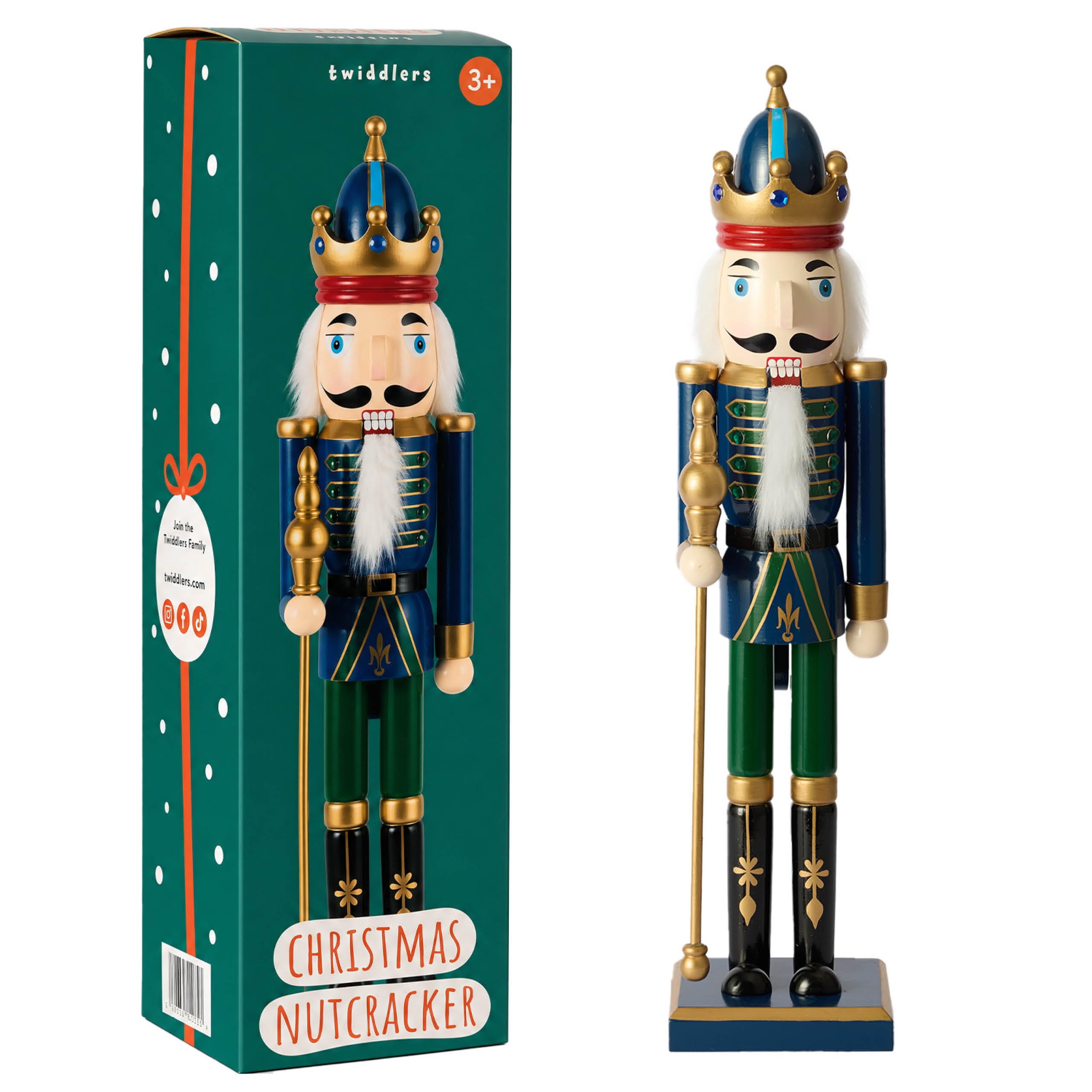 THE TWIDDLERS Large Green & Blue Wooden Christmas Nutcracker Soldier Ornament 50cm / 20", Festive Traditional Xmas Decoration