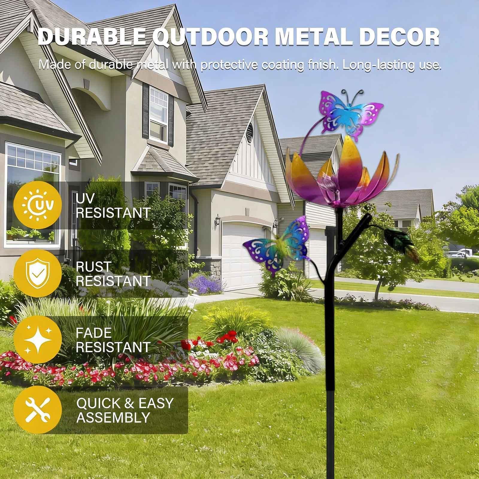 Papillon Sculptures Et Mobiles à Vent, Moulin à Vent Jardin 117cm/46in, 3D avec La Sculpture De Jardin Moulin à Vent Solaire pour La Terrasse ExtéRieure du Jardin,A+B（4Packs）