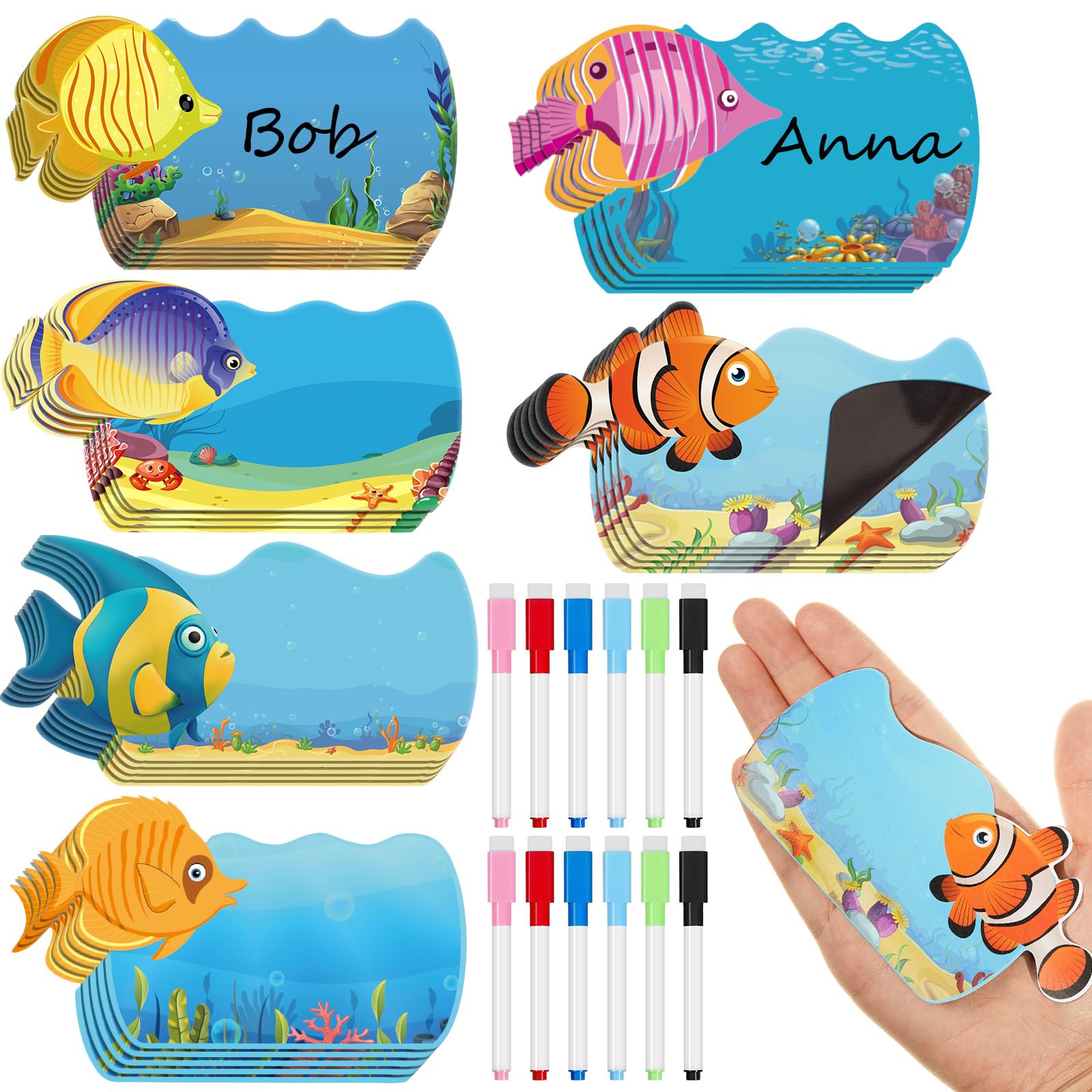 Henoyso 60 szt. magnetycznych zawieszek z imieniem oceanu do klasy z 12