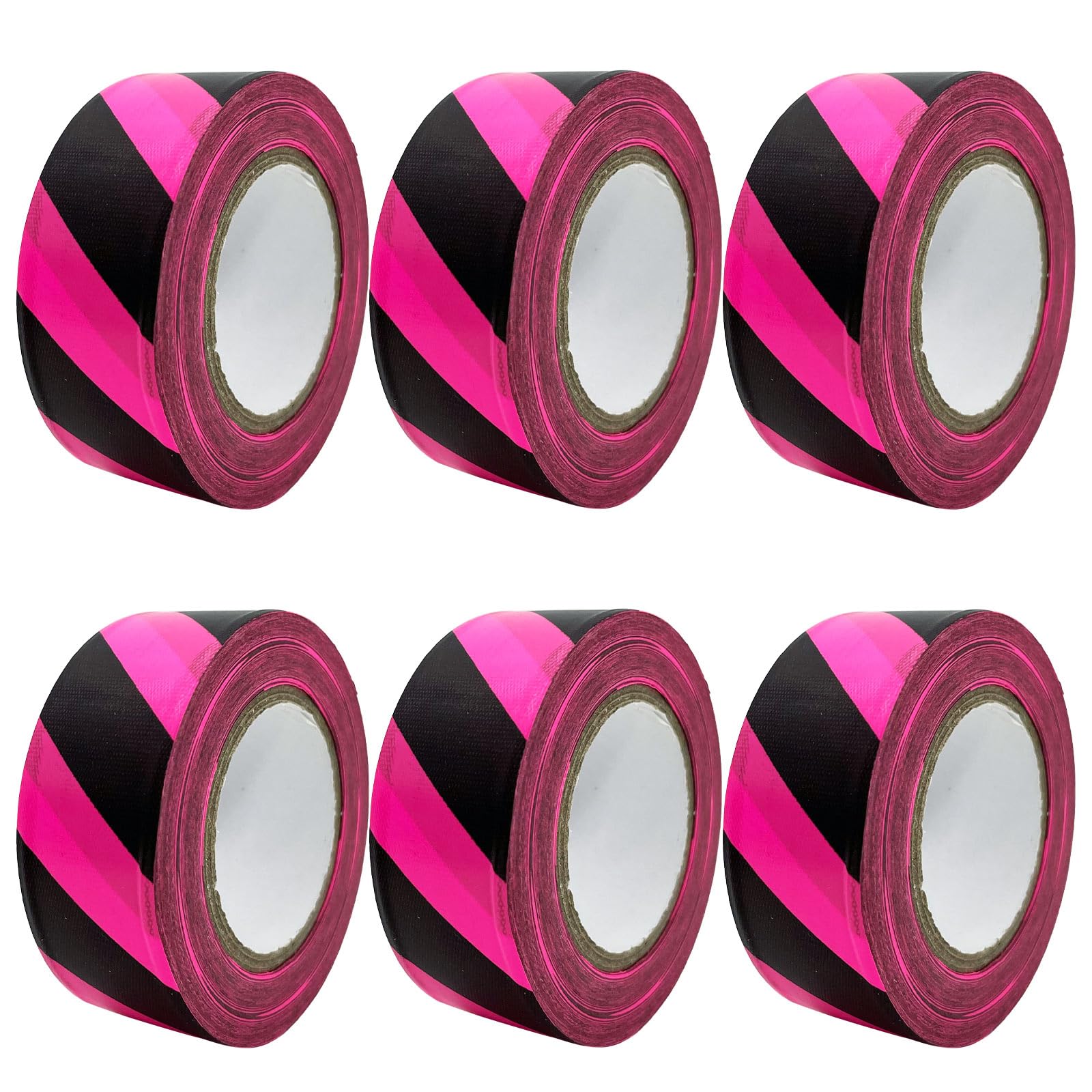 Hubaow 6 Pack Flagging Tape with Pink and Black Stripes, 1 inch x 100 ft Non-Adhesive Plastic Ribbon Neon Marking Tape for Hunting Hiking Trail Hazardous Areas Halloween Party Decors